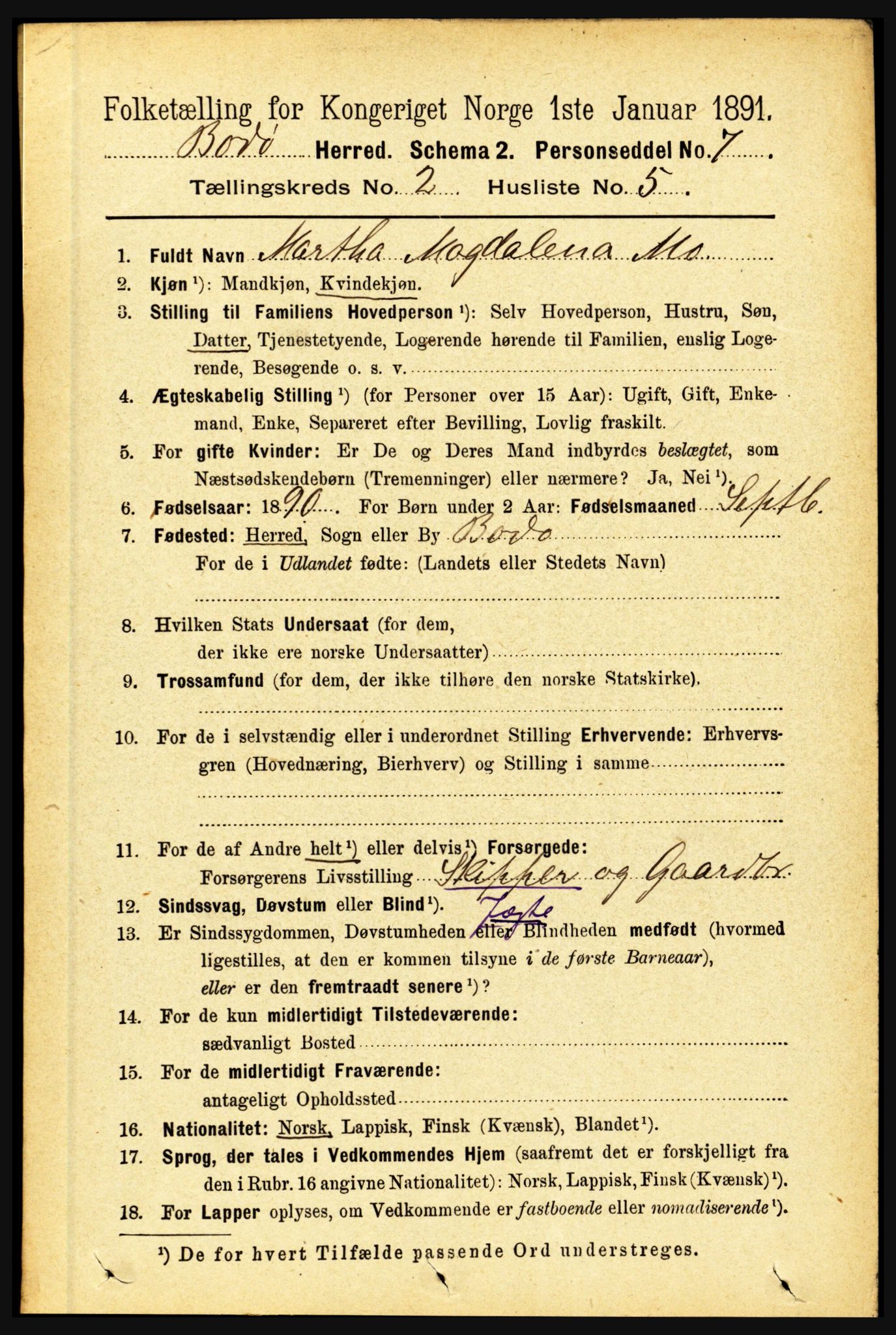 RA, 1891 census for 1843 Bodø, 1891, p. 724