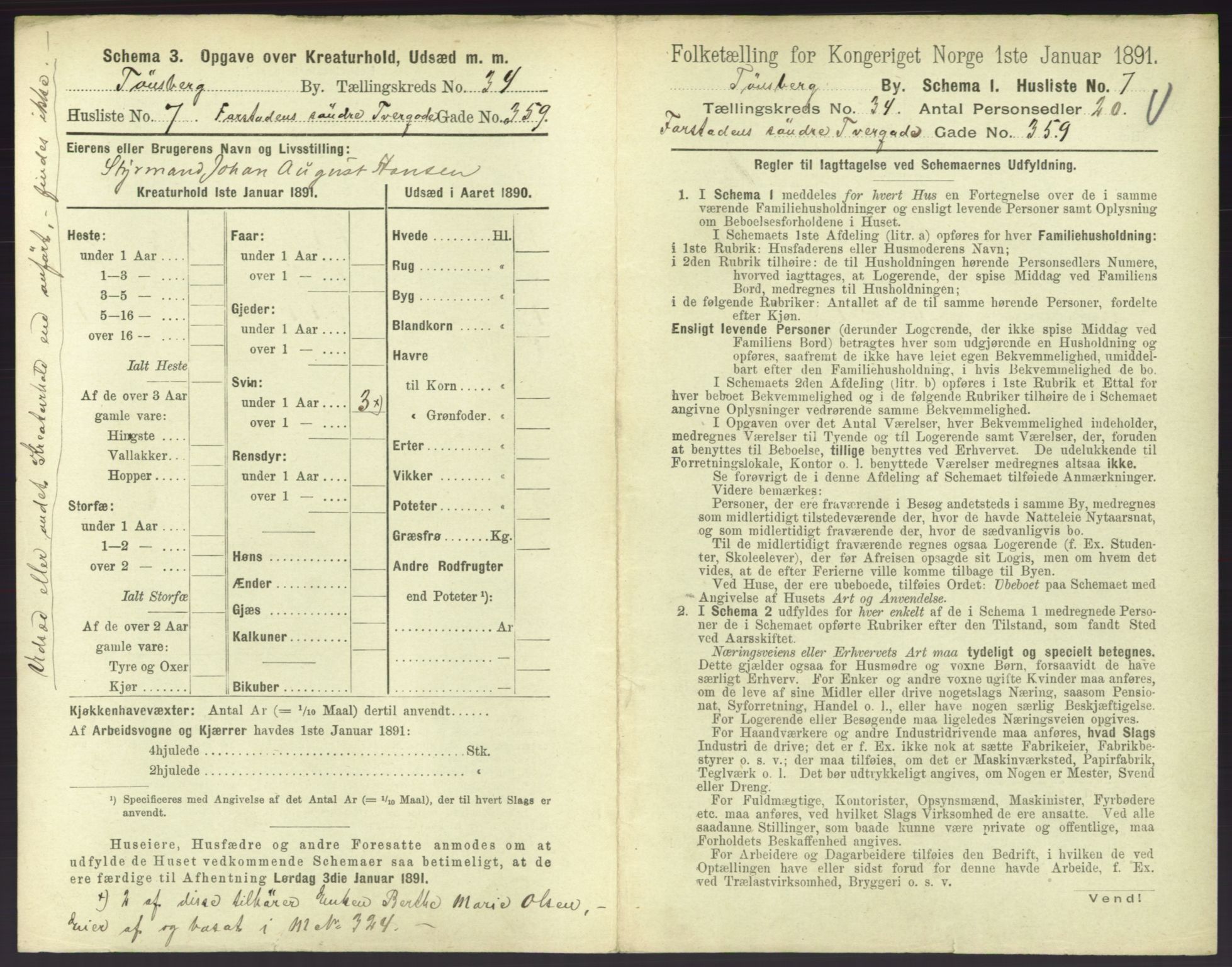 RA, 1891 census for 0705 Tønsberg, 1891, p. 998