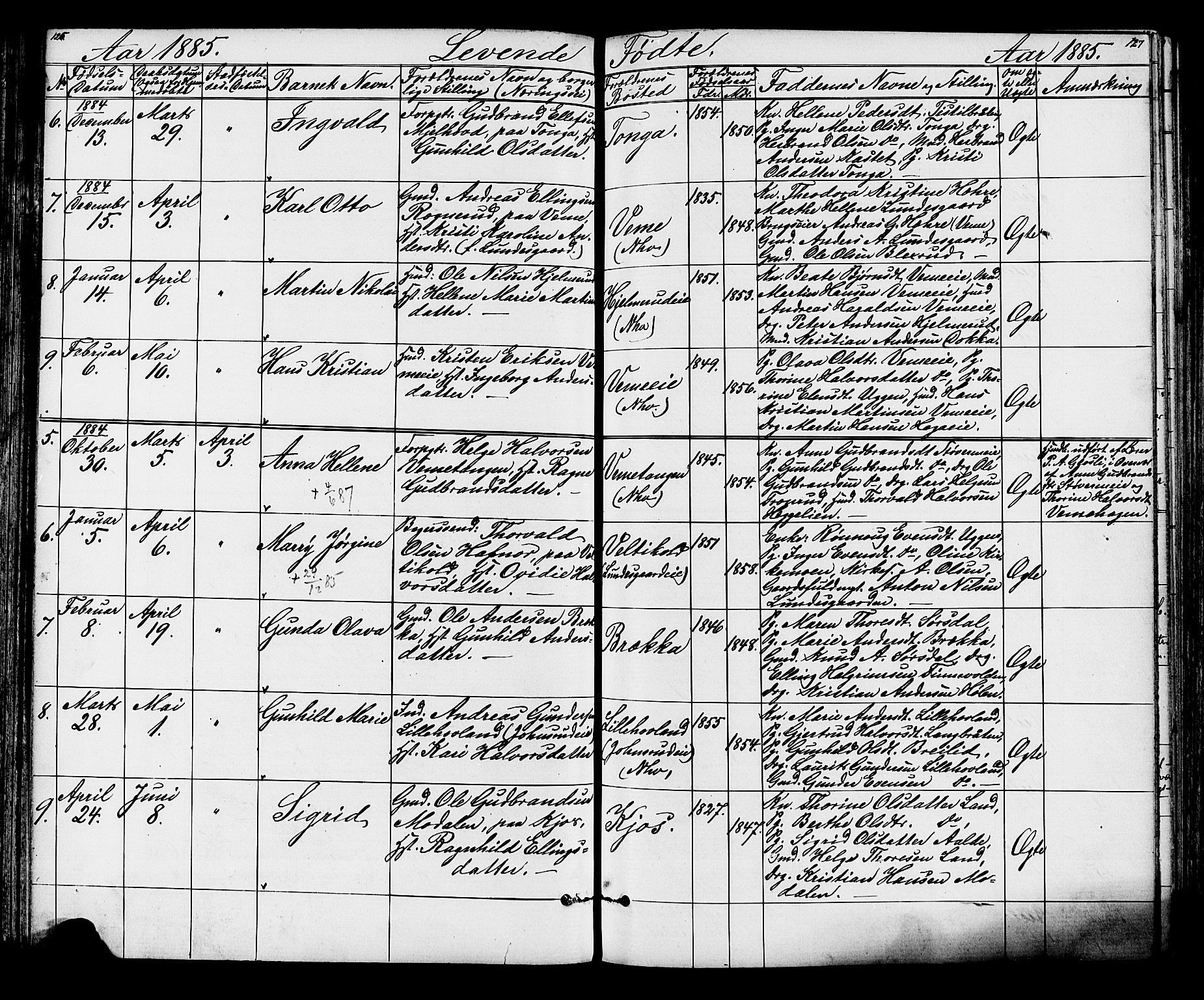 Lunder kirkebøker, AV/SAKO-A-629/G/Ga/L0003a: Parish register (copy) no. I 3, 1869-1888, p. 126-127