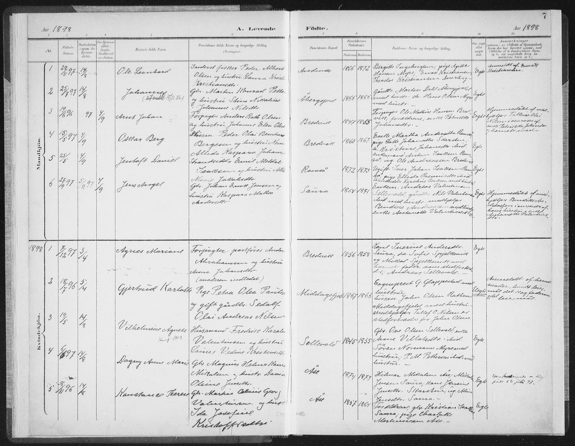 Ministerialprotokoller, klokkerbøker og fødselsregistre - Nordland, AV/SAT-A-1459/897/L1400: Parish register (official) no. 897A07, 1897-1908, p. 7