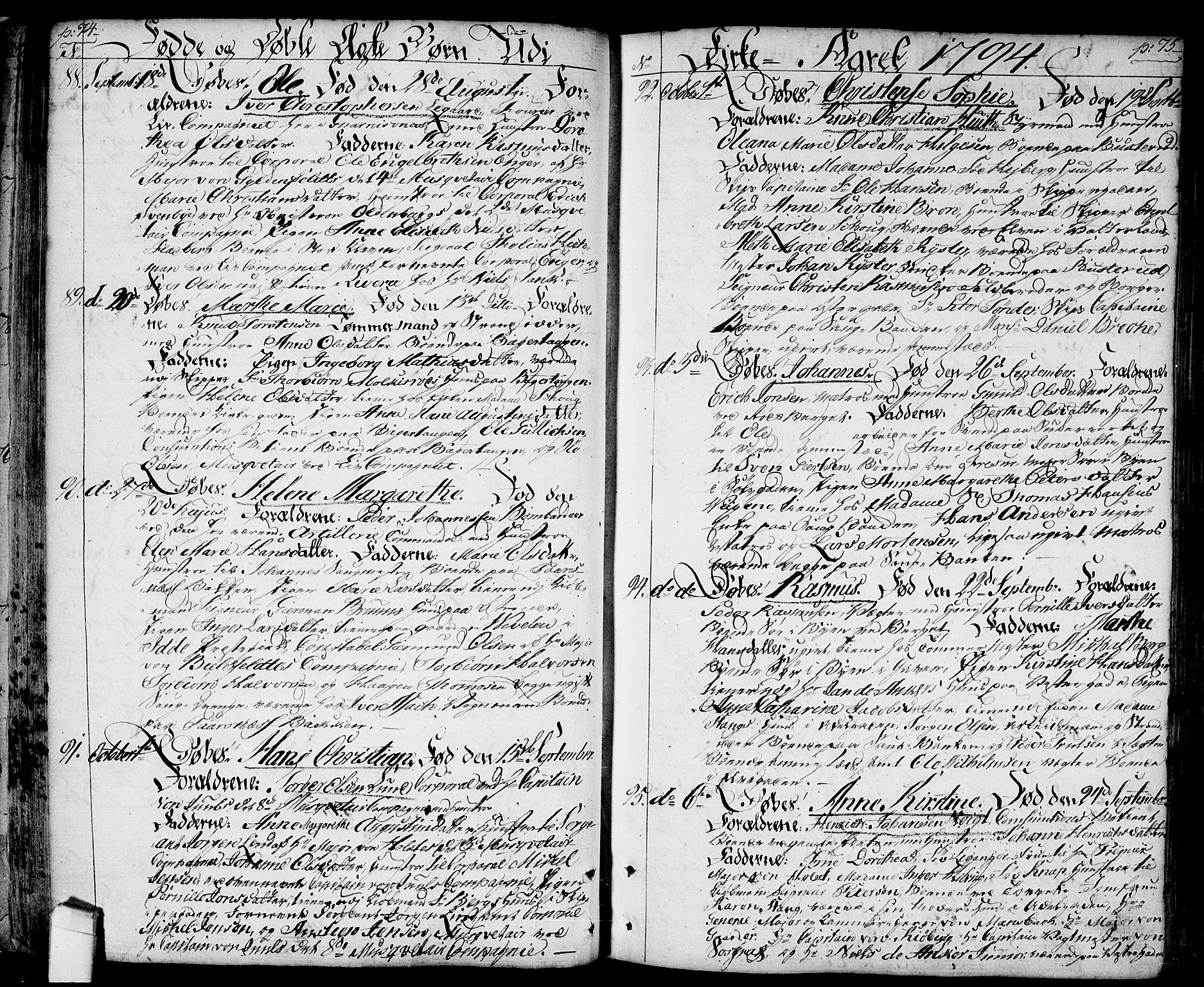 Halden prestekontor Kirkebøker, SAO/A-10909/F/Fa/L0002: Parish register (official) no. I 2, 1792-1812, p. 74-75