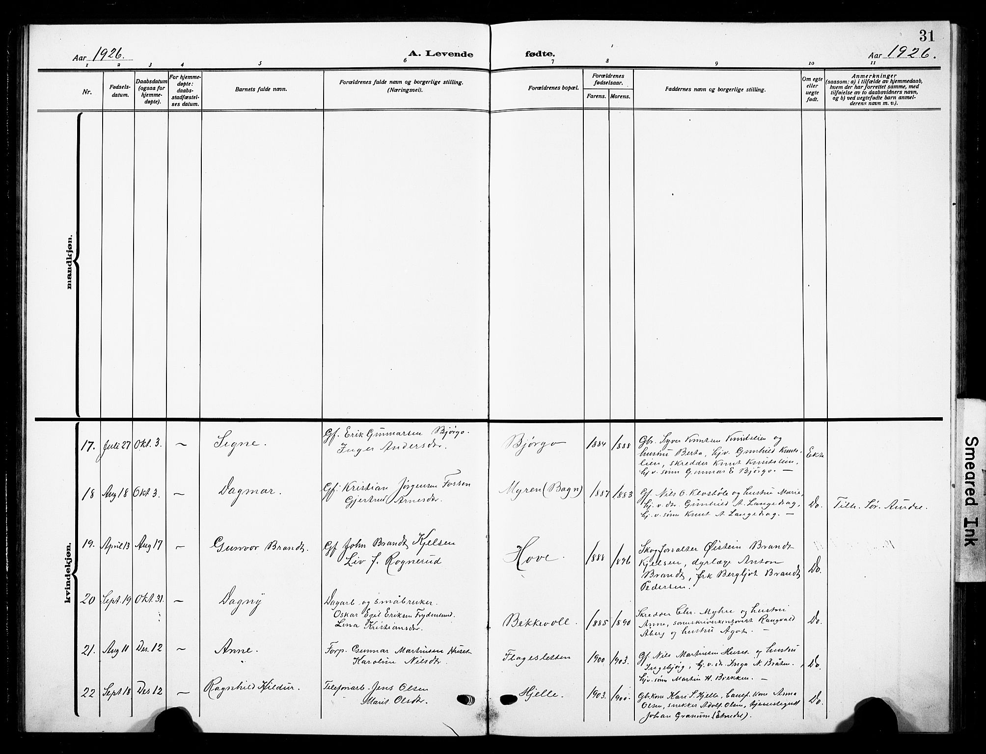 Nord-Aurdal prestekontor, SAH/PREST-132/H/Ha/Hab/L0016: Parish register (copy) no. 16, 1920-1932, p. 31