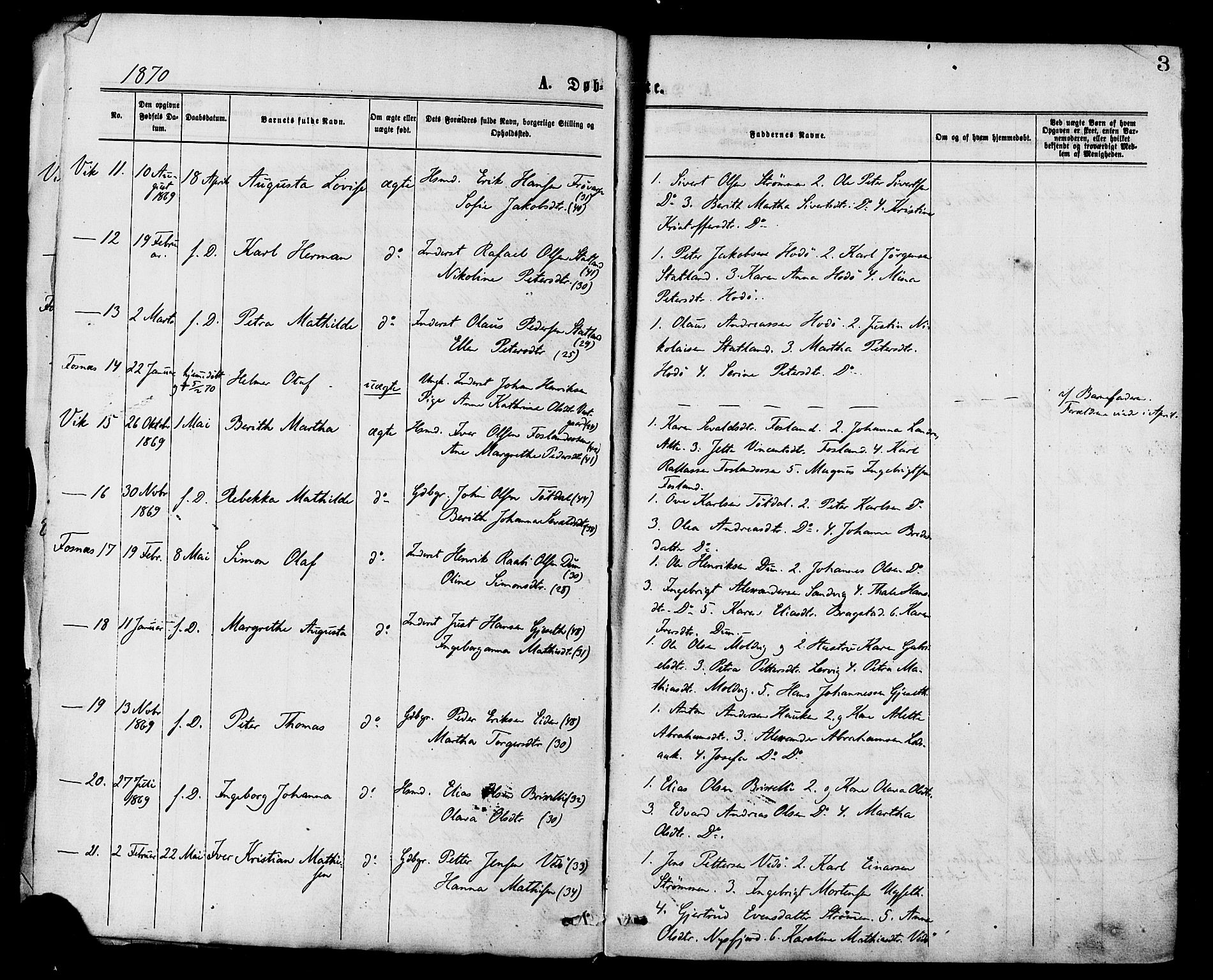 Ministerialprotokoller, klokkerbøker og fødselsregistre - Nord-Trøndelag, SAT/A-1458/773/L0616: Parish register (official) no. 773A07, 1870-1887, p. 3