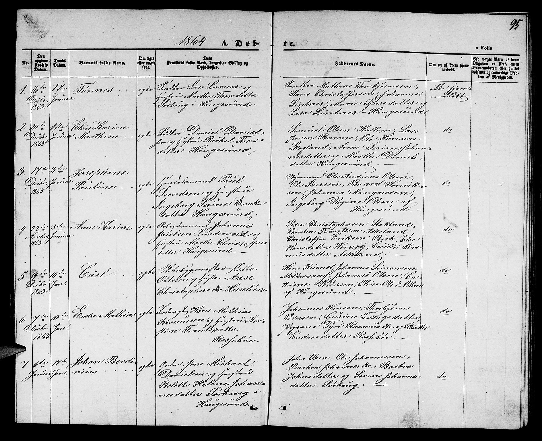 Torvastad sokneprestkontor, SAST/A -101857/H/Ha/Hab/L0006: Parish register (copy) no. B 6, 1858-1867, p. 95