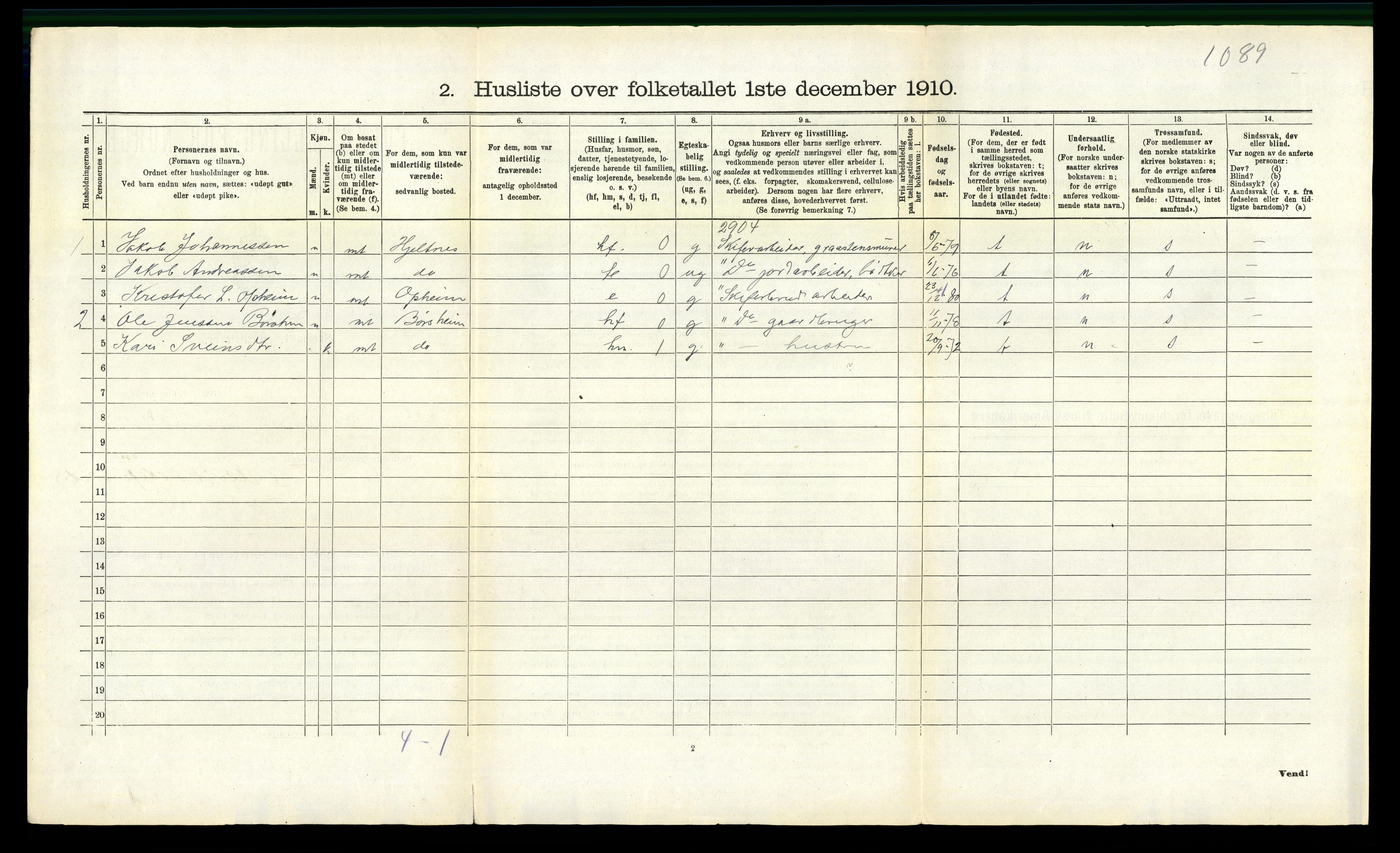 RA, 1910 census for Ulvik, 1910, p. 457