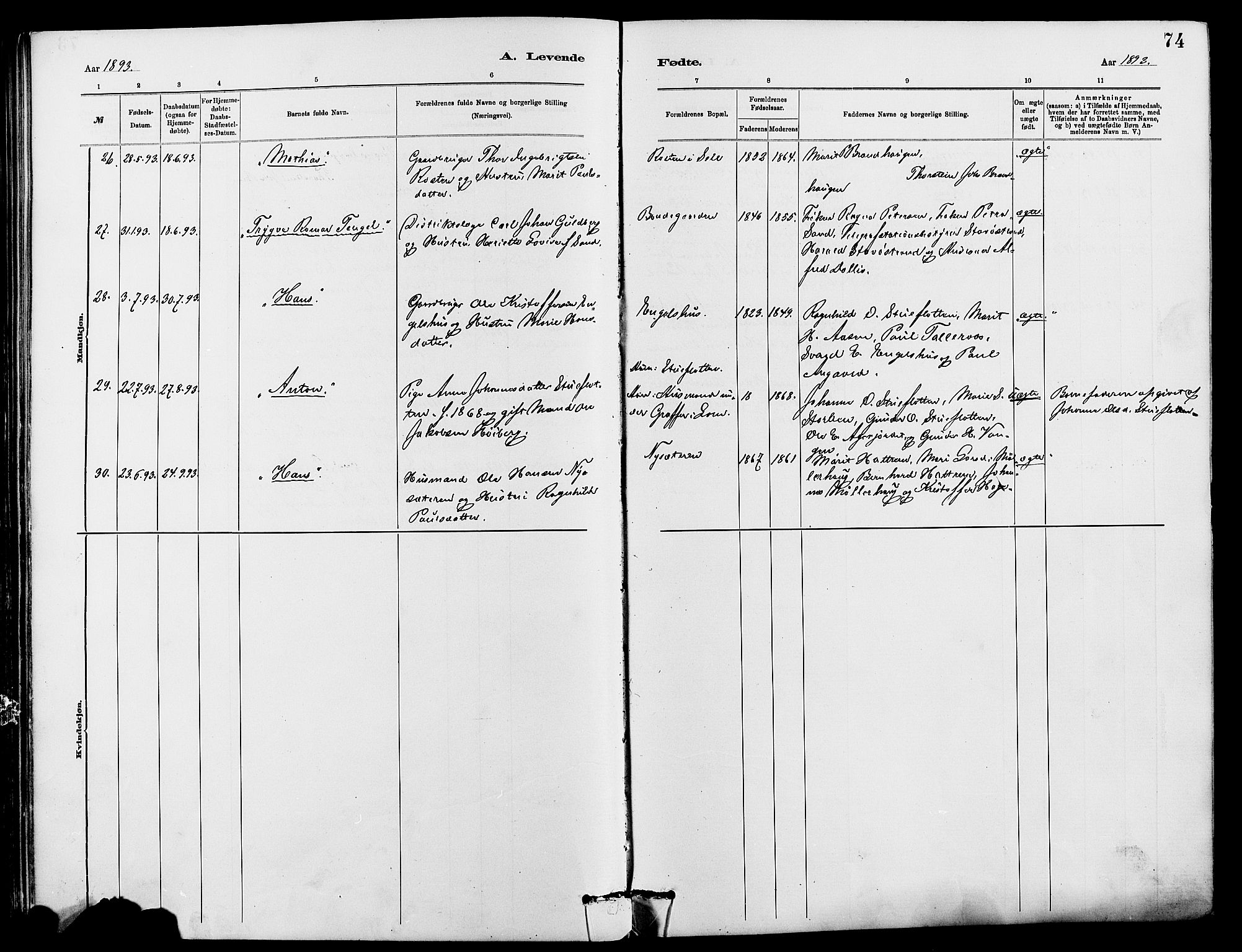 Dovre prestekontor, AV/SAH-PREST-066/H/Ha/Hab/L0002: Parish register (copy) no. 2, 1881-1907, p. 74