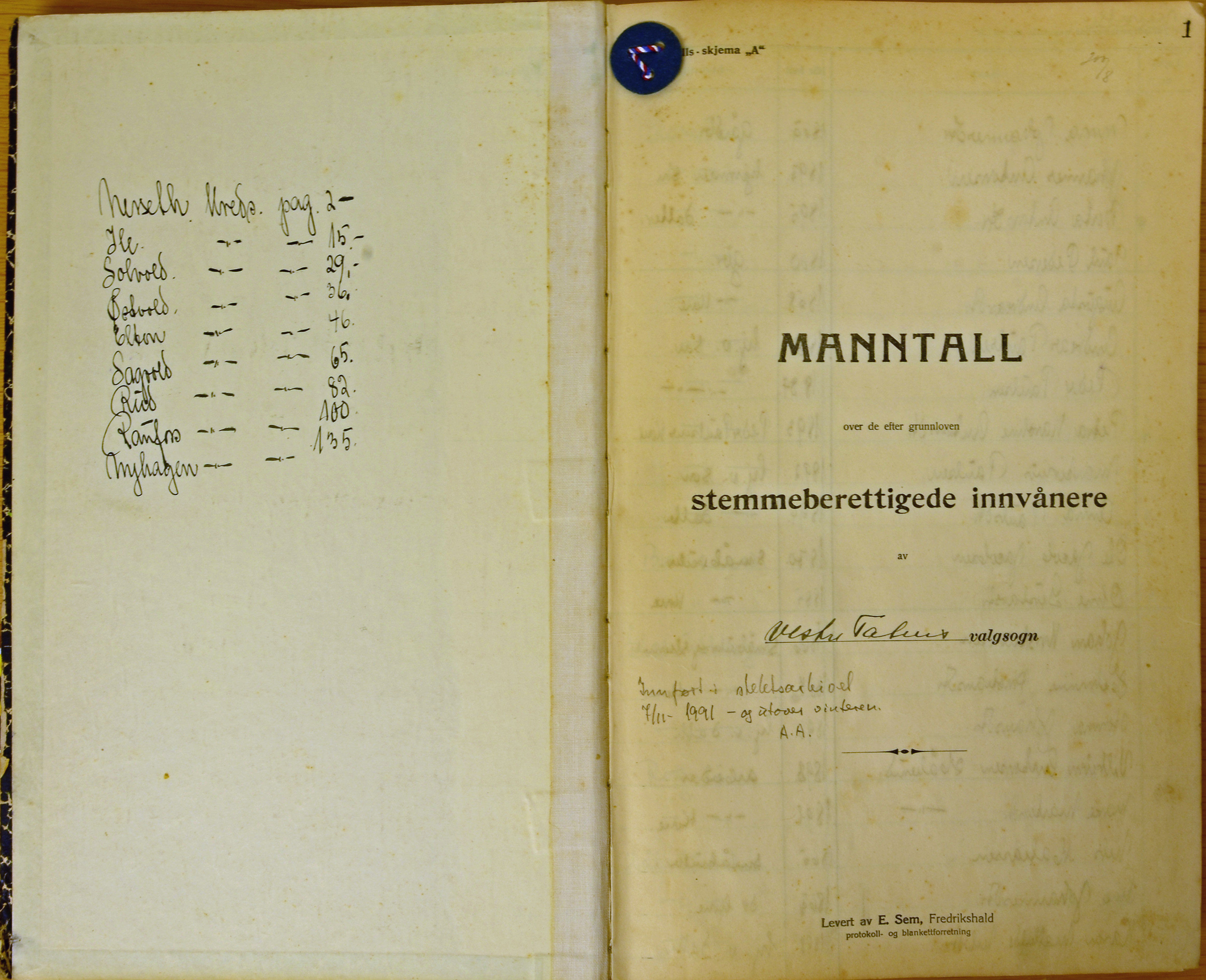 Vestre Toten kommunearkiv*, KVT/-/-/-: Manntall over stemmeberettigede innbyggere i Vestre Toten valgsokn, 1921, p. 1