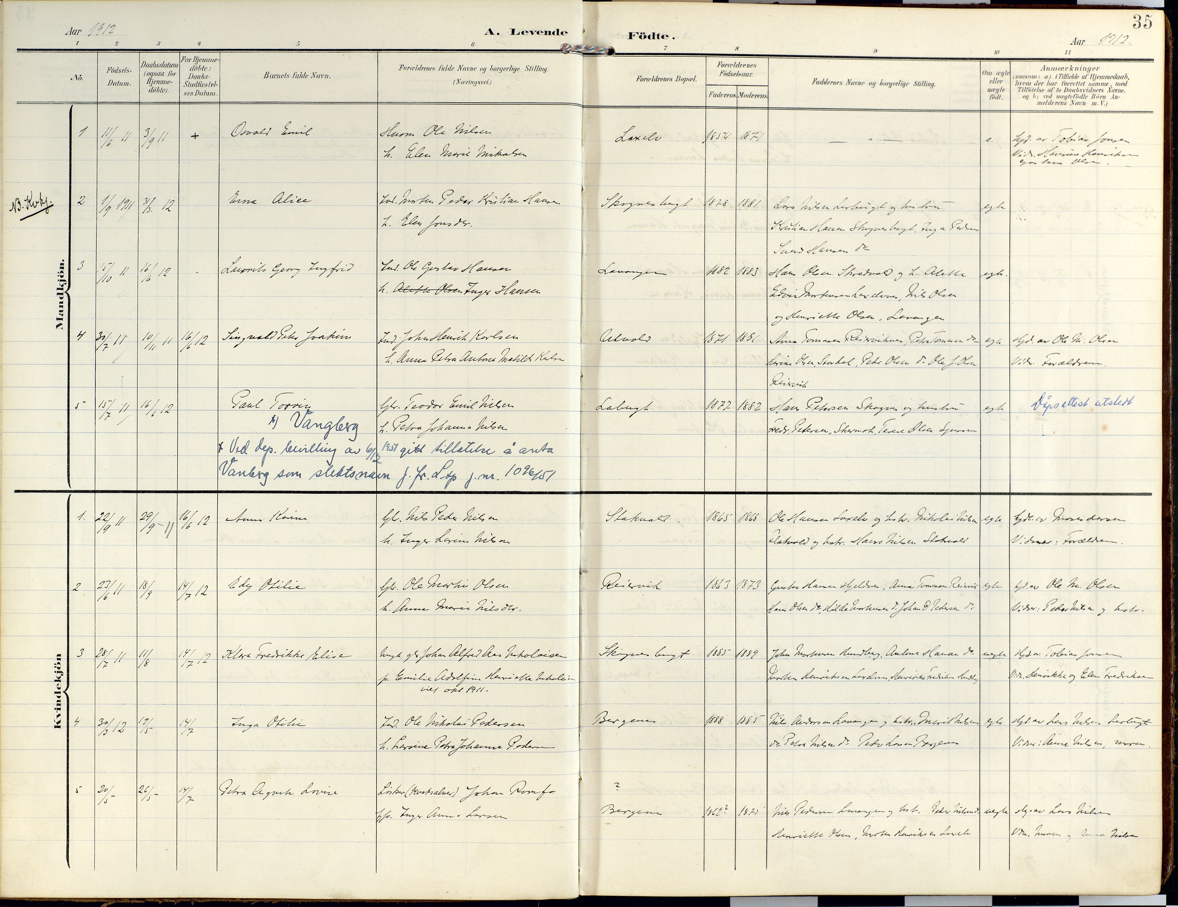 Lyngen sokneprestembete, SATØ/S-1289/H/He/Hea/L0014kirke: Parish register (official) no. 14, 1905-1920, p. 35