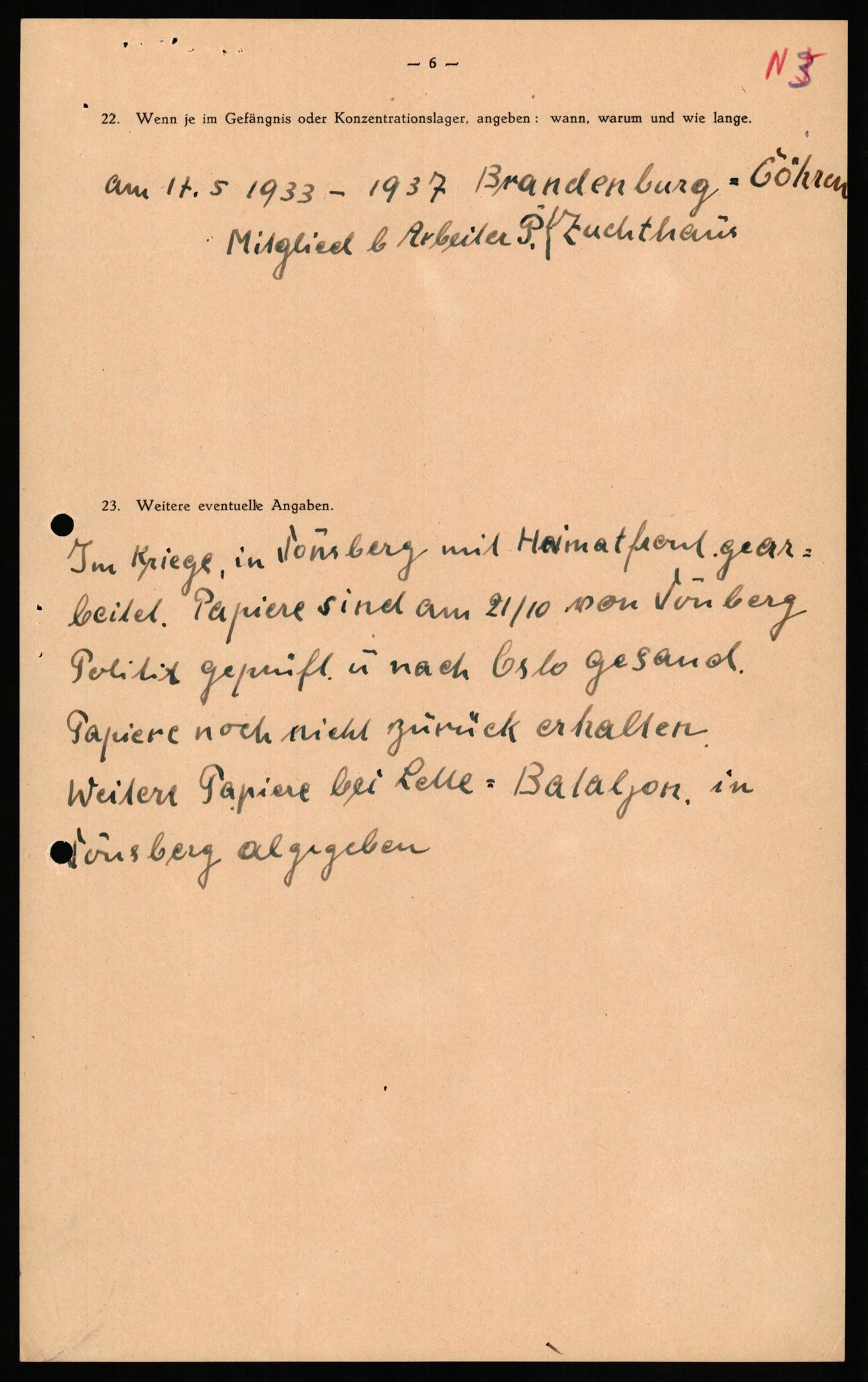 Forsvaret, Forsvarets overkommando II, AV/RA-RAFA-3915/D/Db/L0024: CI Questionaires. Tyske okkupasjonsstyrker i Norge. Tyskere., 1945-1946, p. 100