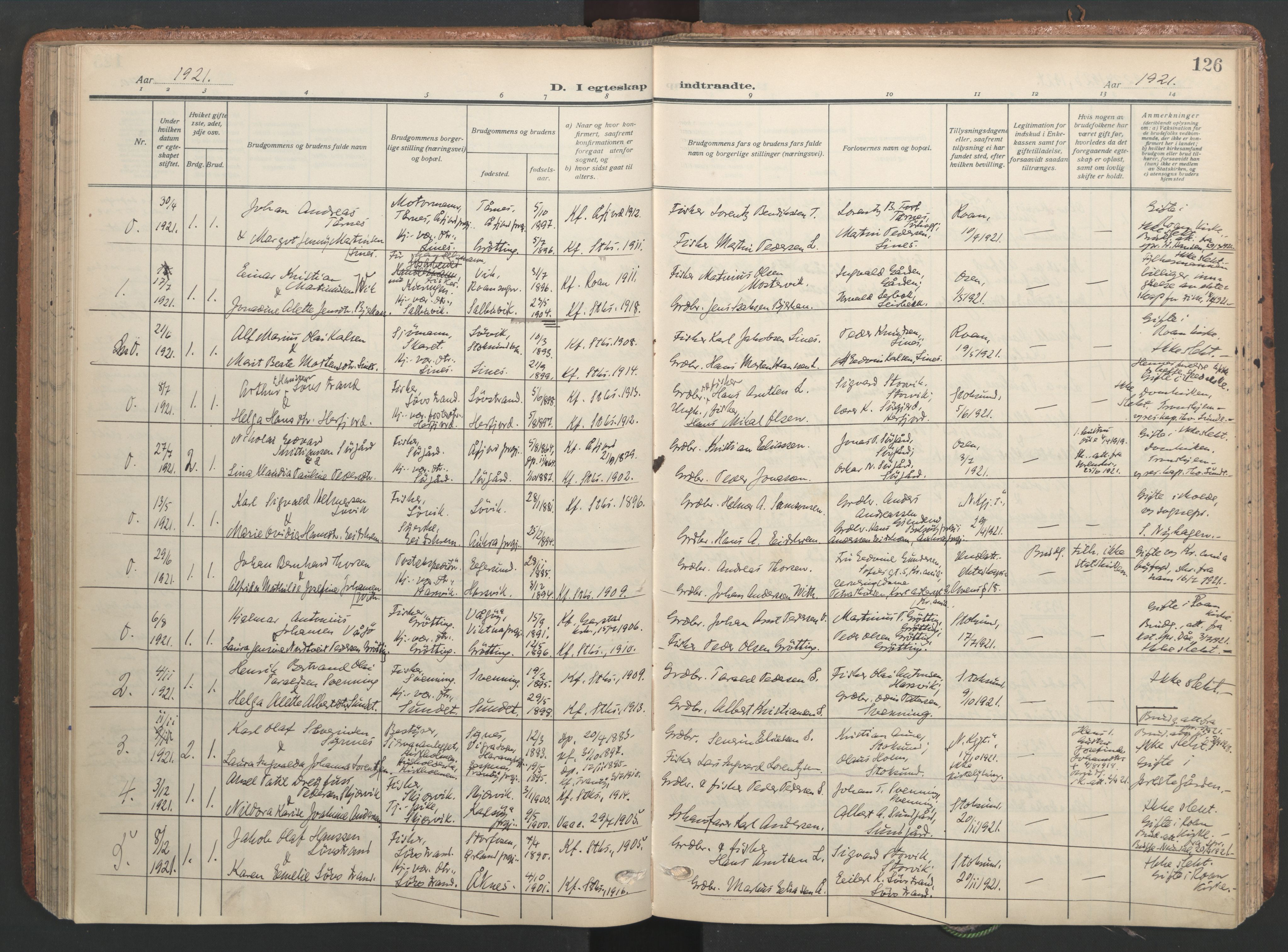 Ministerialprotokoller, klokkerbøker og fødselsregistre - Sør-Trøndelag, SAT/A-1456/656/L0694: Parish register (official) no. 656A03, 1914-1931, p. 126