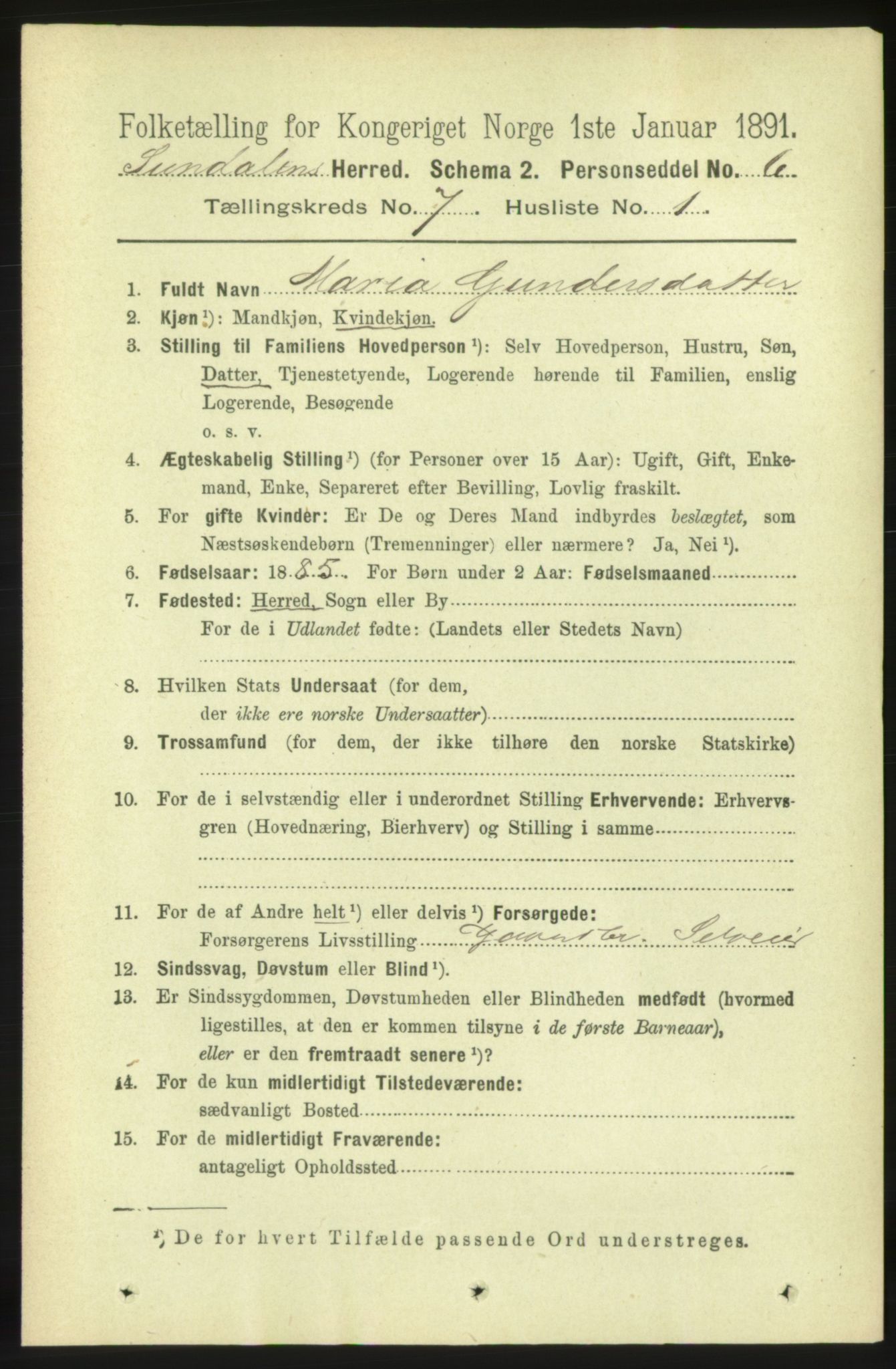 RA, 1891 census for 1563 Sunndal, 1891, p. 1799