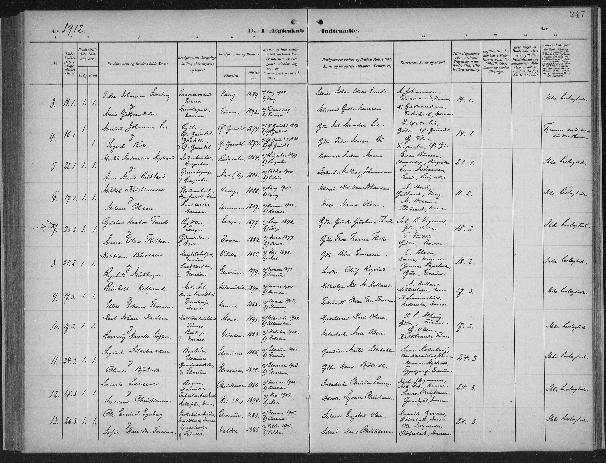 Hamar prestekontor, AV/SAH-DOMPH-002/H/Ha/Haa/L0001: Parish register (official) no. 1, 1900-1914, p. 247