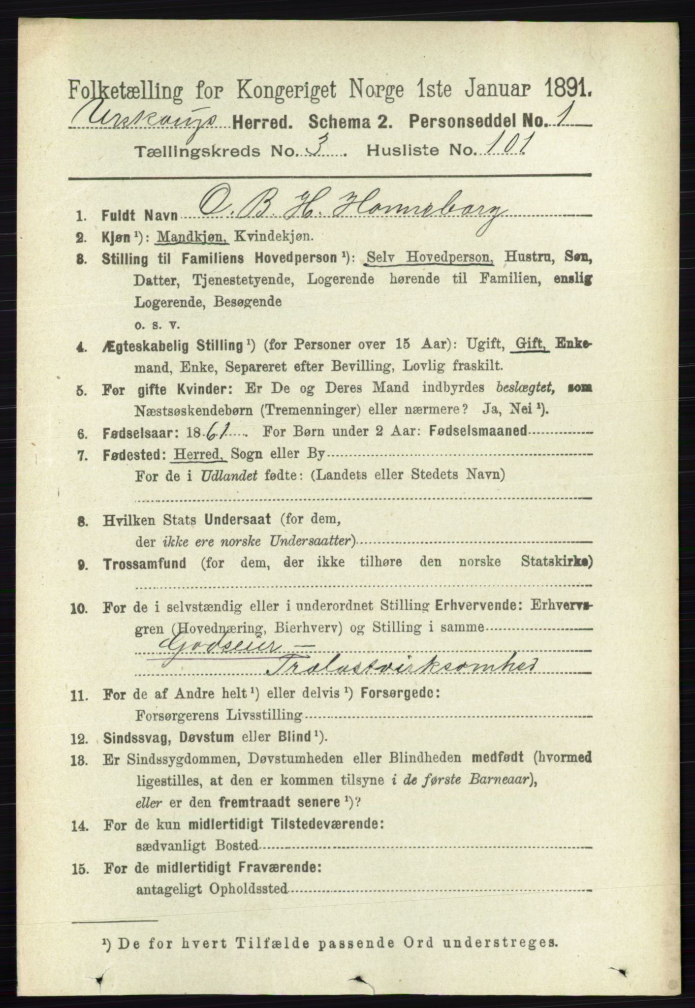 RA, 1891 census for 0224 Aurskog, 1891, p. 1121