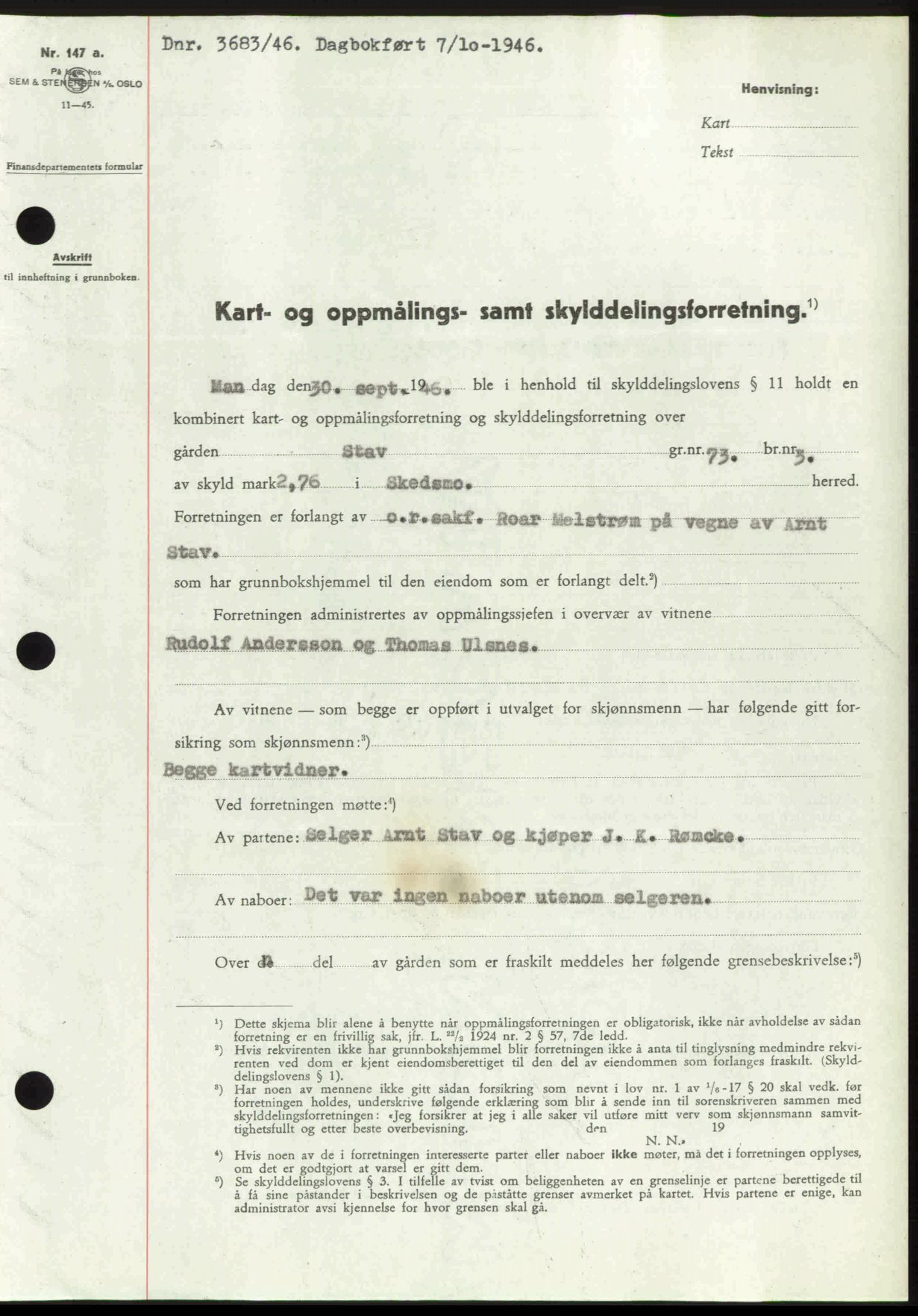 Nedre Romerike sorenskriveri, AV/SAO-A-10469/G/Gb/Gbd/L0017: Mortgage book no. 17, 1946-1946, Diary no: : 3683/1946