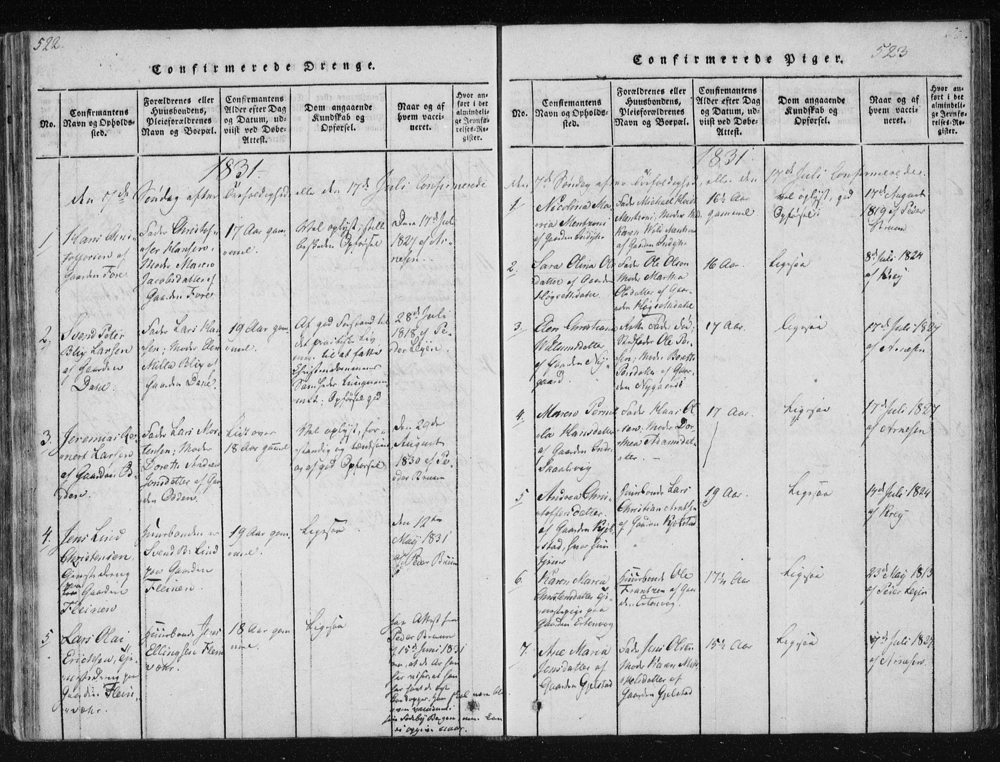 Ministerialprotokoller, klokkerbøker og fødselsregistre - Nordland, SAT/A-1459/805/L0096: Parish register (official) no. 805A03, 1820-1837, p. 522-523