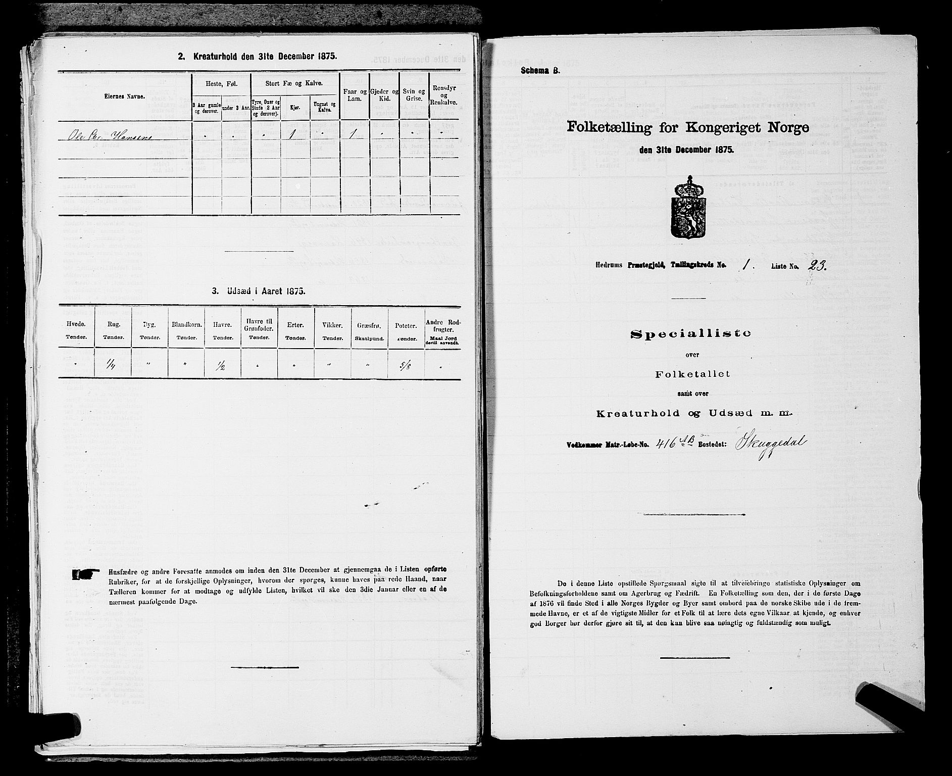 SAKO, 1875 census for 0727P Hedrum, 1875, p. 129