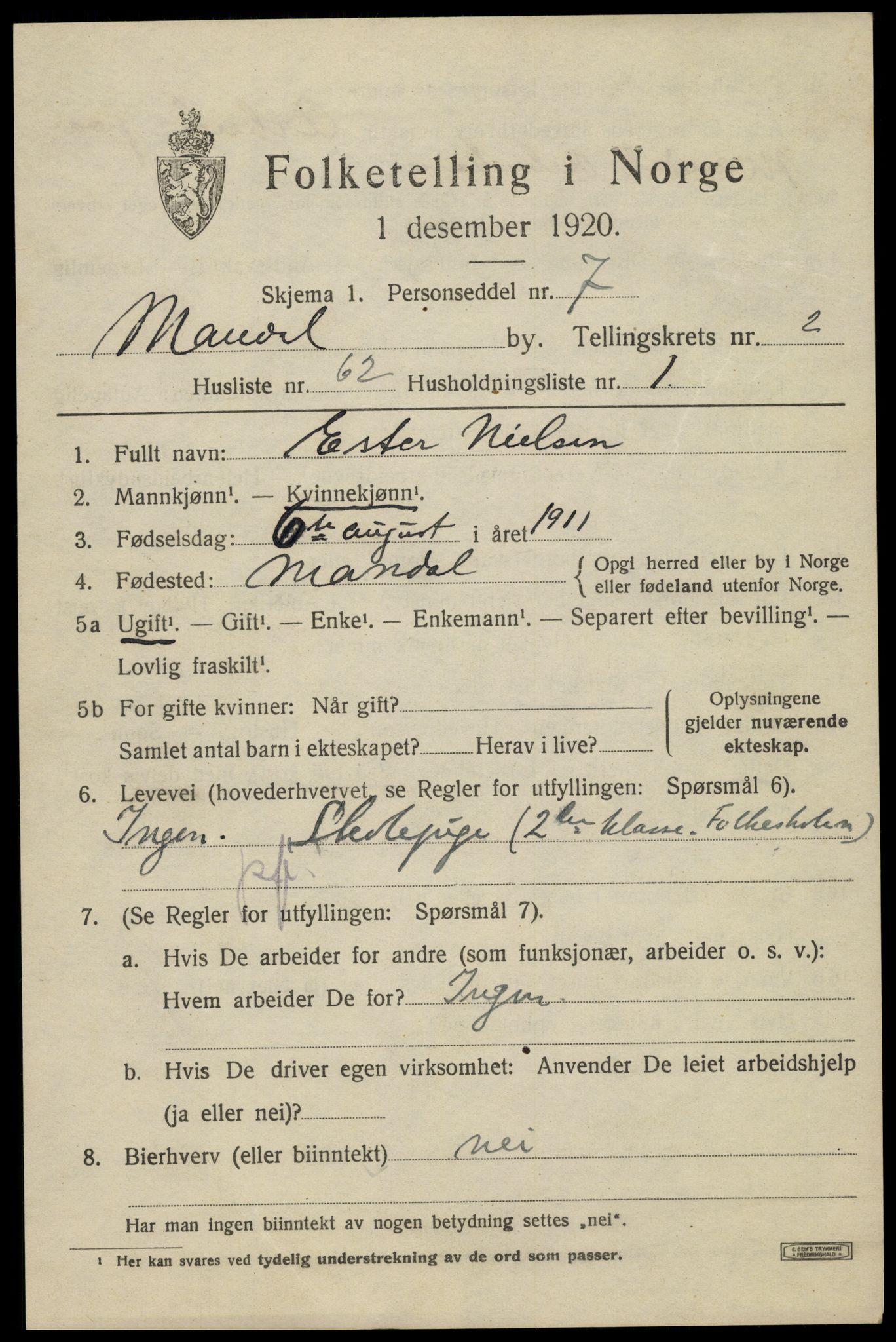 SAK, 1920 census for Mandal, 1920, p. 4787