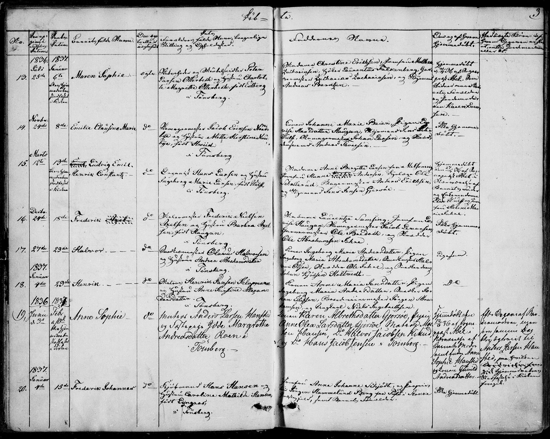 Tønsberg kirkebøker, AV/SAKO-A-330/F/Fa/L0006: Parish register (official) no. I 6, 1836-1844, p. 3