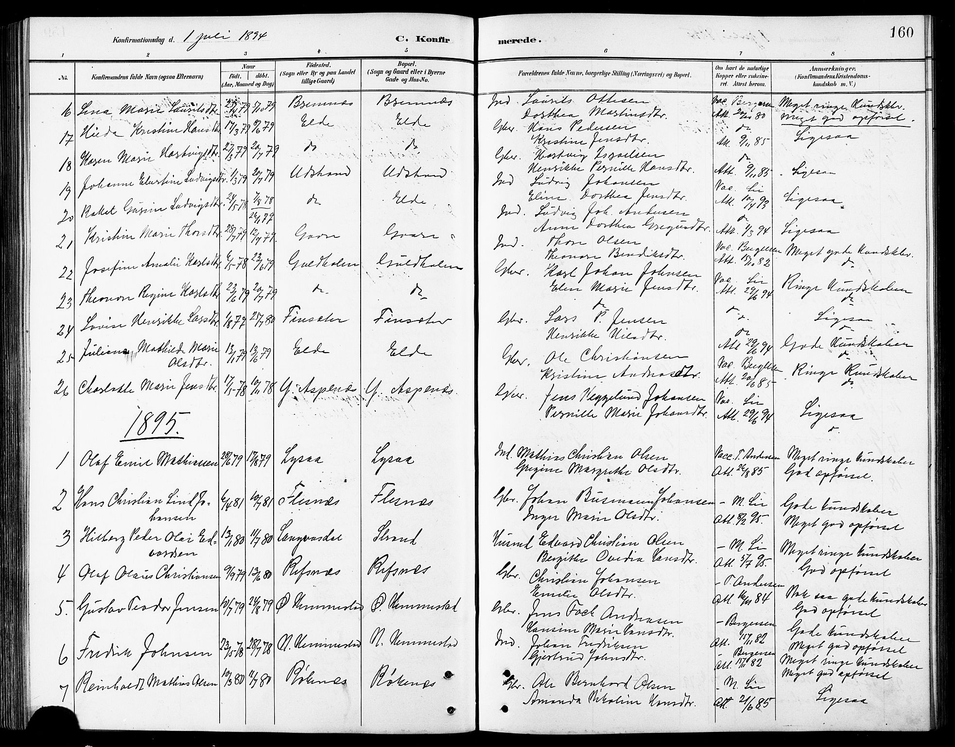 Kvæfjord sokneprestkontor, SATØ/S-1323/G/Ga/Gab/L0005klokker: Parish register (copy) no. 5, 1886-1911, p. 160