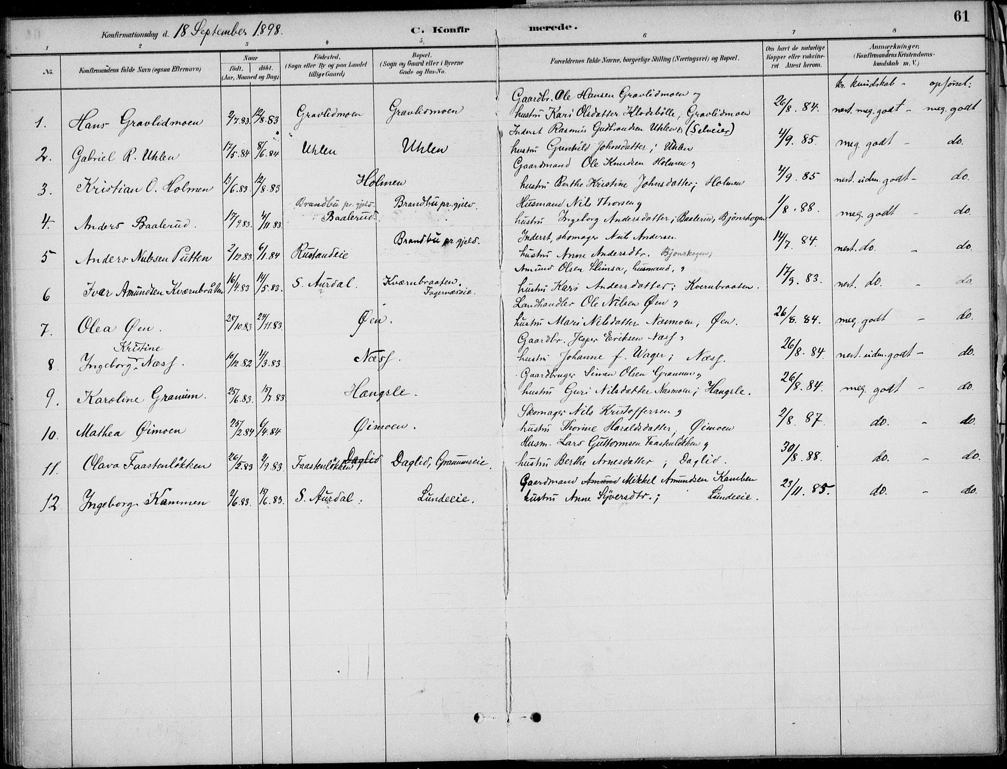 Ådal kirkebøker, AV/SAKO-A-248/F/Fa/L0004: Parish register (official) no. I 4, 1884-1904, p. 61