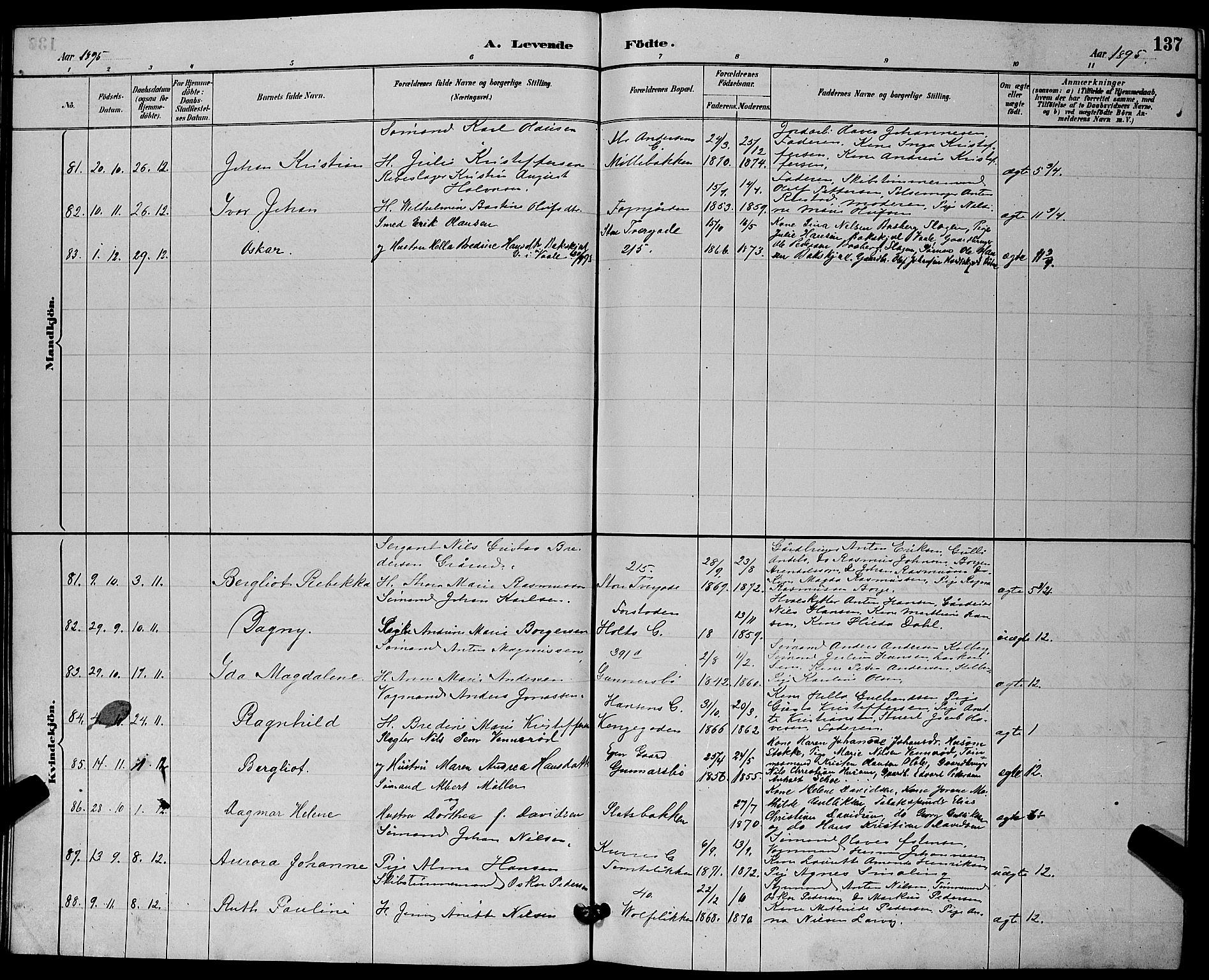 Tønsberg kirkebøker, AV/SAKO-A-330/G/Ga/L0006: Parish register (copy) no. 6, 1885-1895, p. 137