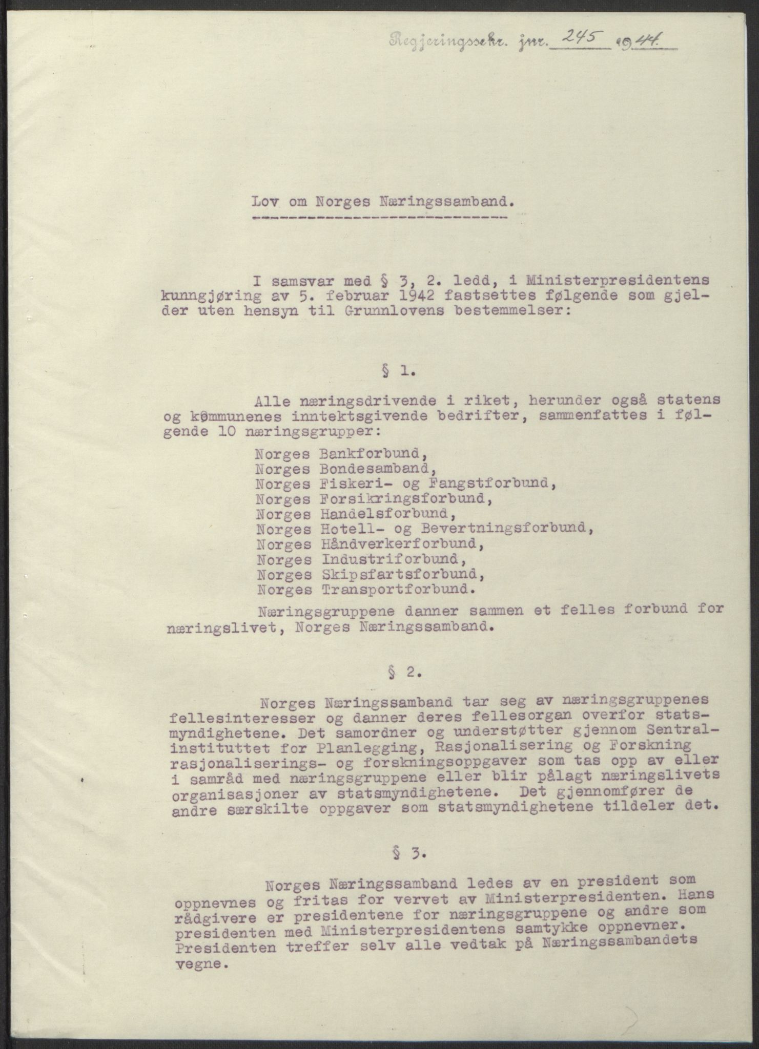 NS-administrasjonen 1940-1945 (Statsrådsekretariatet, de kommisariske statsråder mm), AV/RA-S-4279/D/Db/L0100: Lover, 1944, p. 452