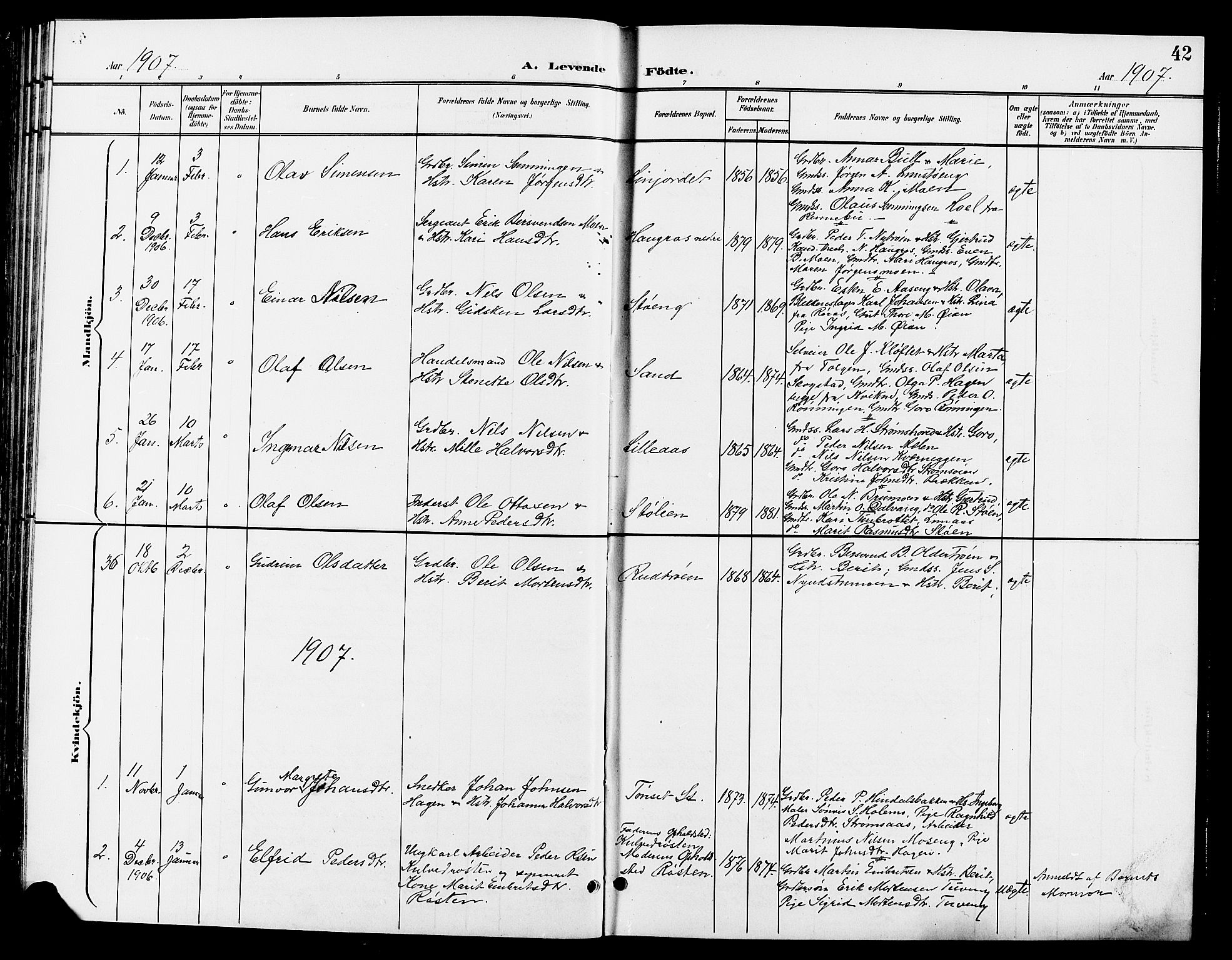 Tynset prestekontor, SAH/PREST-058/H/Ha/Hab/L0009: Parish register (copy) no. 9, 1900-1914, p. 42