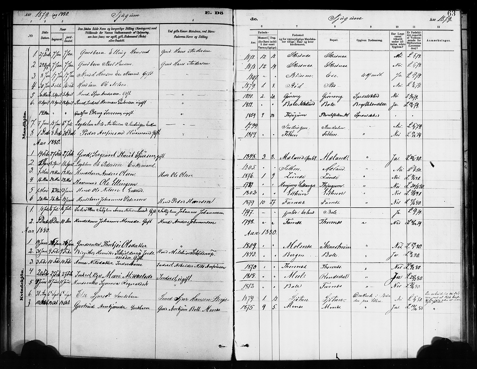 Balestrand sokneprestembete, AV/SAB-A-79601/H/Haa/Haaa/L0004: Parish register (official) no. A 4 / 1, 1879-1888, p. 63