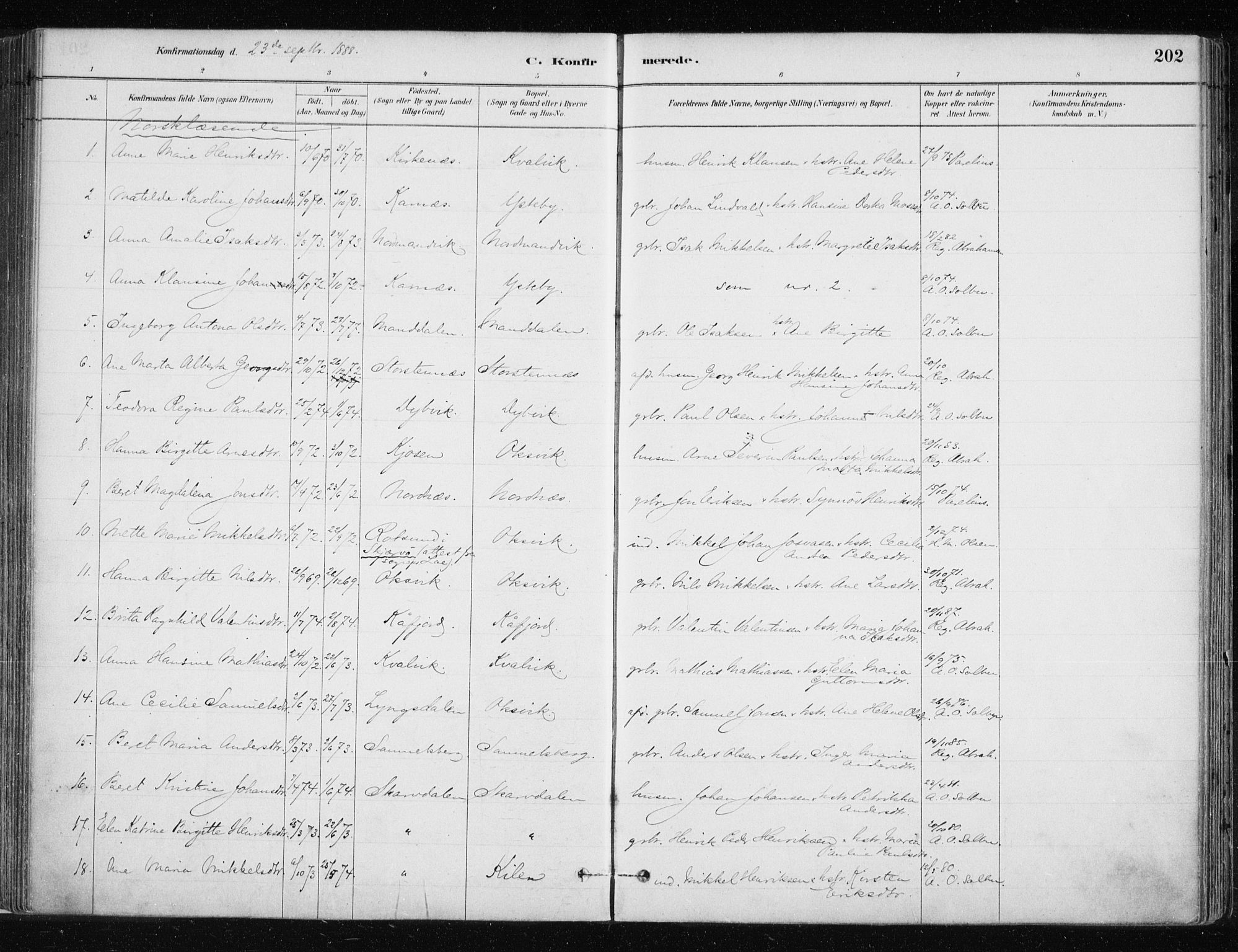Lyngen sokneprestembete, AV/SATØ-S-1289/H/He/Hea/L0007kirke: Parish register (official) no. 7, 1879-1890, p. 202