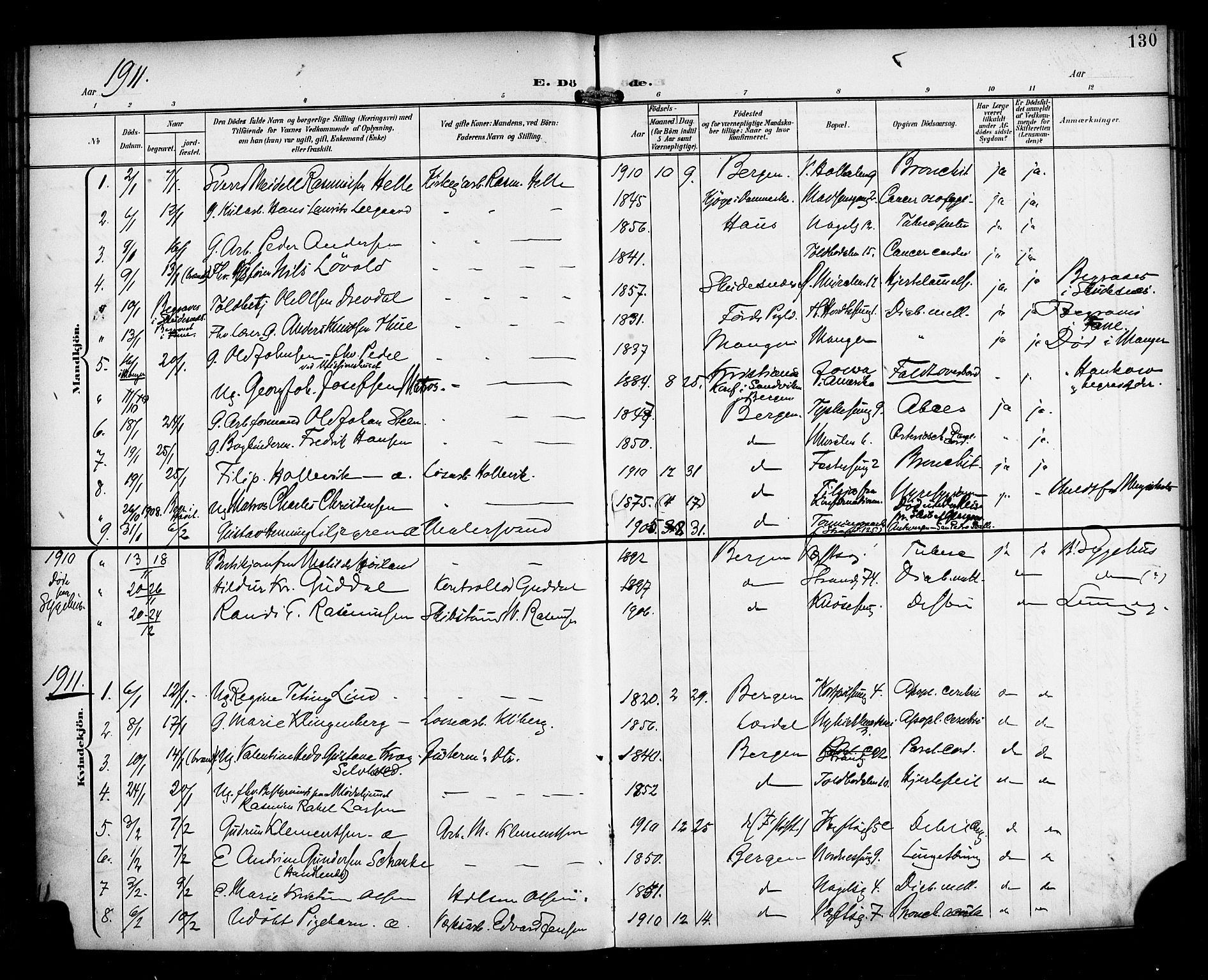 Nykirken Sokneprestembete, AV/SAB-A-77101/H/Haa/L0045: Parish register (official) no. E 5, 1899-1917, p. 130