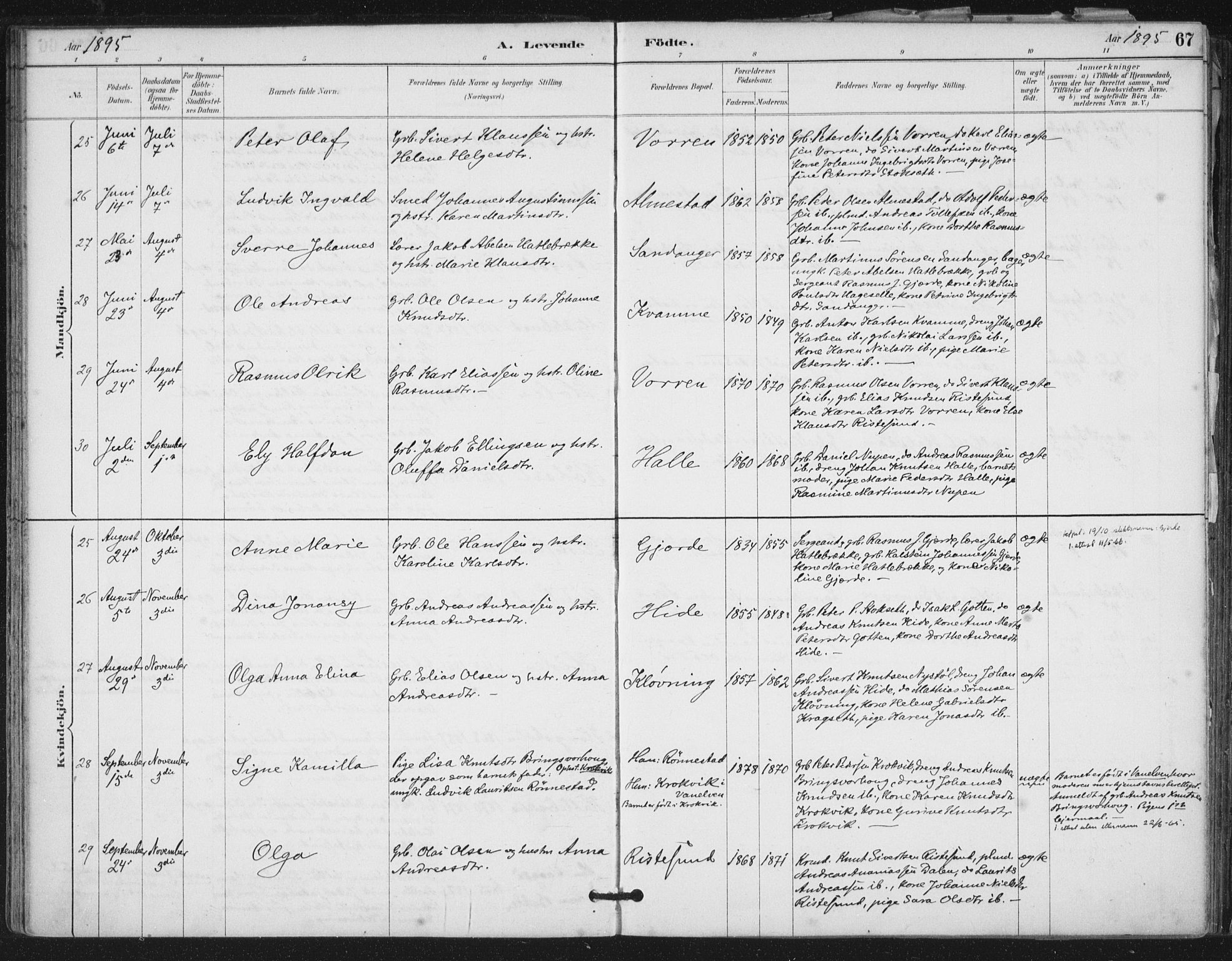 Ministerialprotokoller, klokkerbøker og fødselsregistre - Møre og Romsdal, SAT/A-1454/503/L0037: Parish register (official) no. 503A05, 1884-1900, p. 67