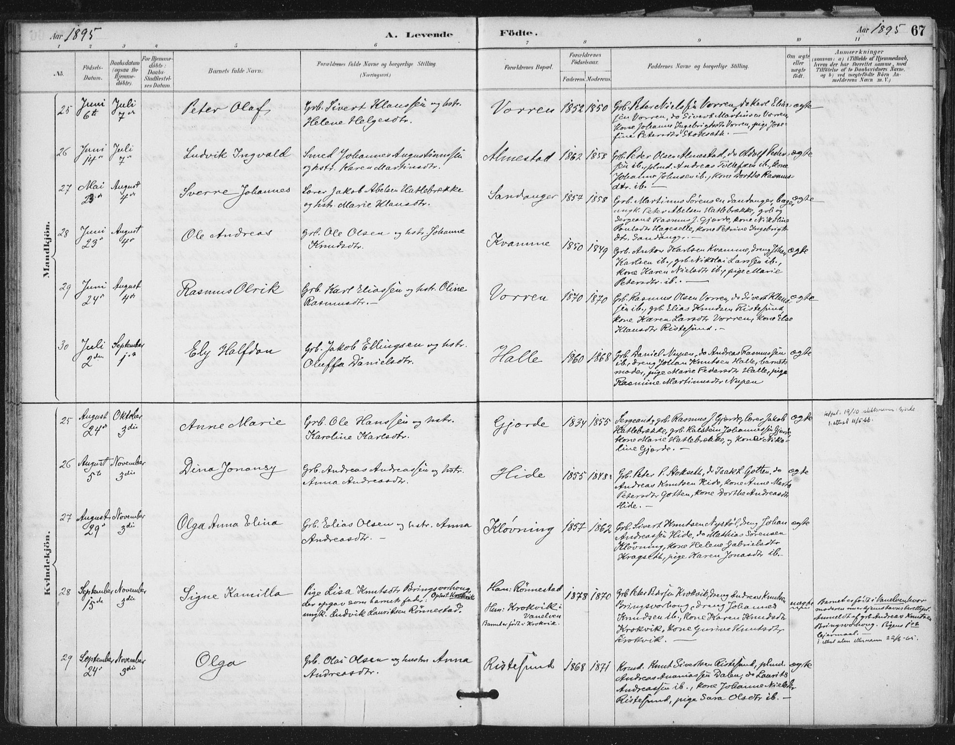 Ministerialprotokoller, klokkerbøker og fødselsregistre - Møre og Romsdal, AV/SAT-A-1454/503/L0037: Parish register (official) no. 503A05, 1884-1900, p. 67