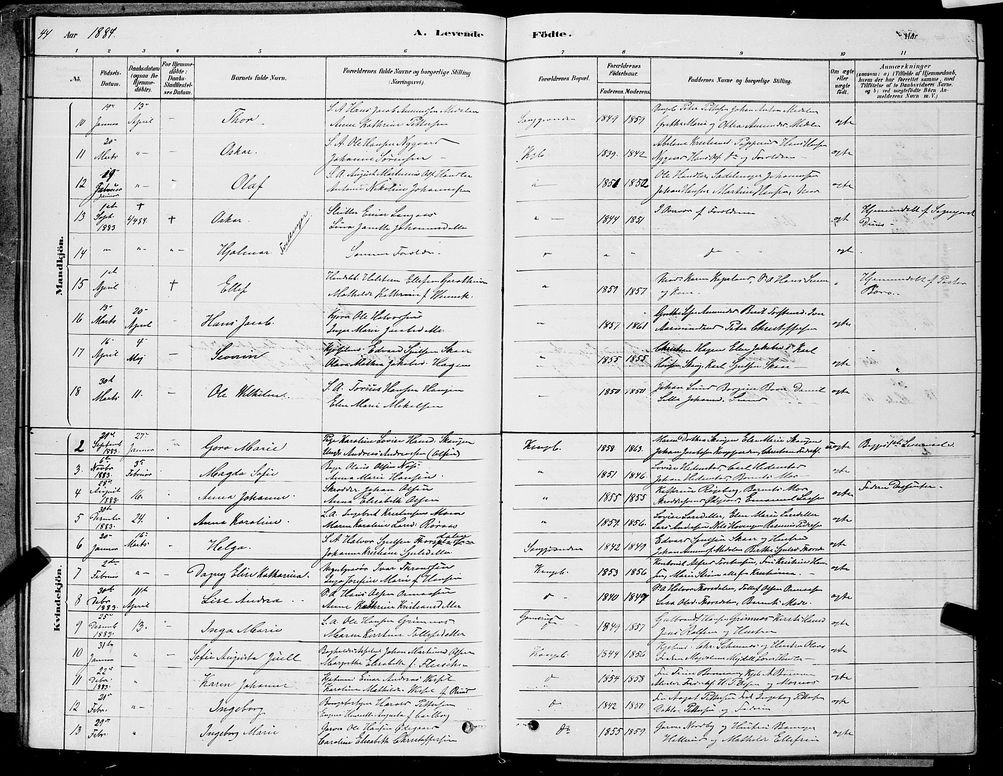 Kongsberg kirkebøker, SAKO/A-22/G/Ga/L0005: Parish register (copy) no. 5, 1878-1889, p. 44