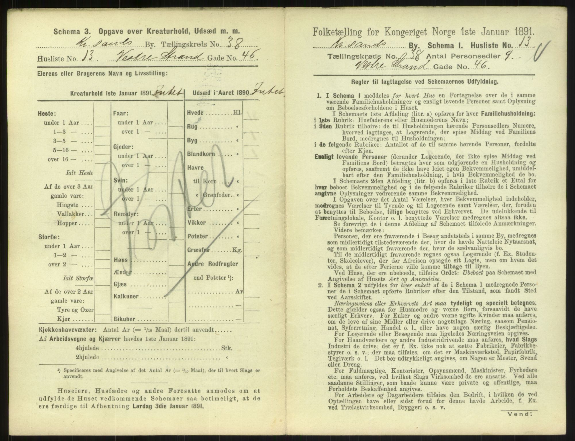 RA, 1891 census for 1001 Kristiansand, 1891, p. 2124