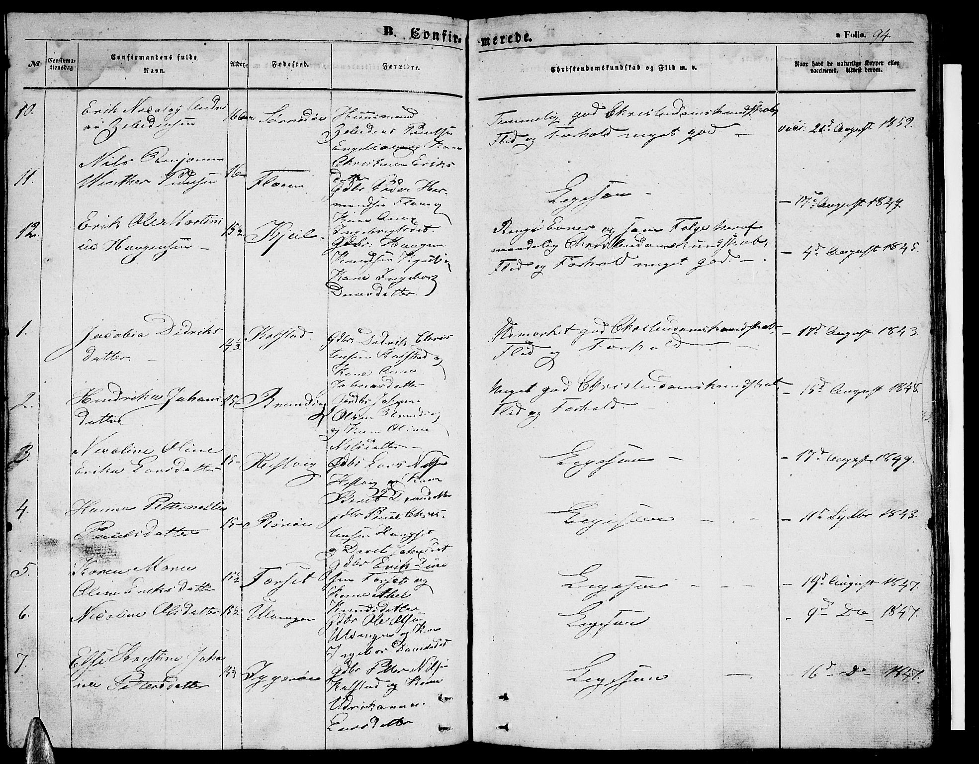 Ministerialprotokoller, klokkerbøker og fødselsregistre - Nordland, AV/SAT-A-1459/816/L0251: Parish register (copy) no. 816C01, 1852-1870, p. 94