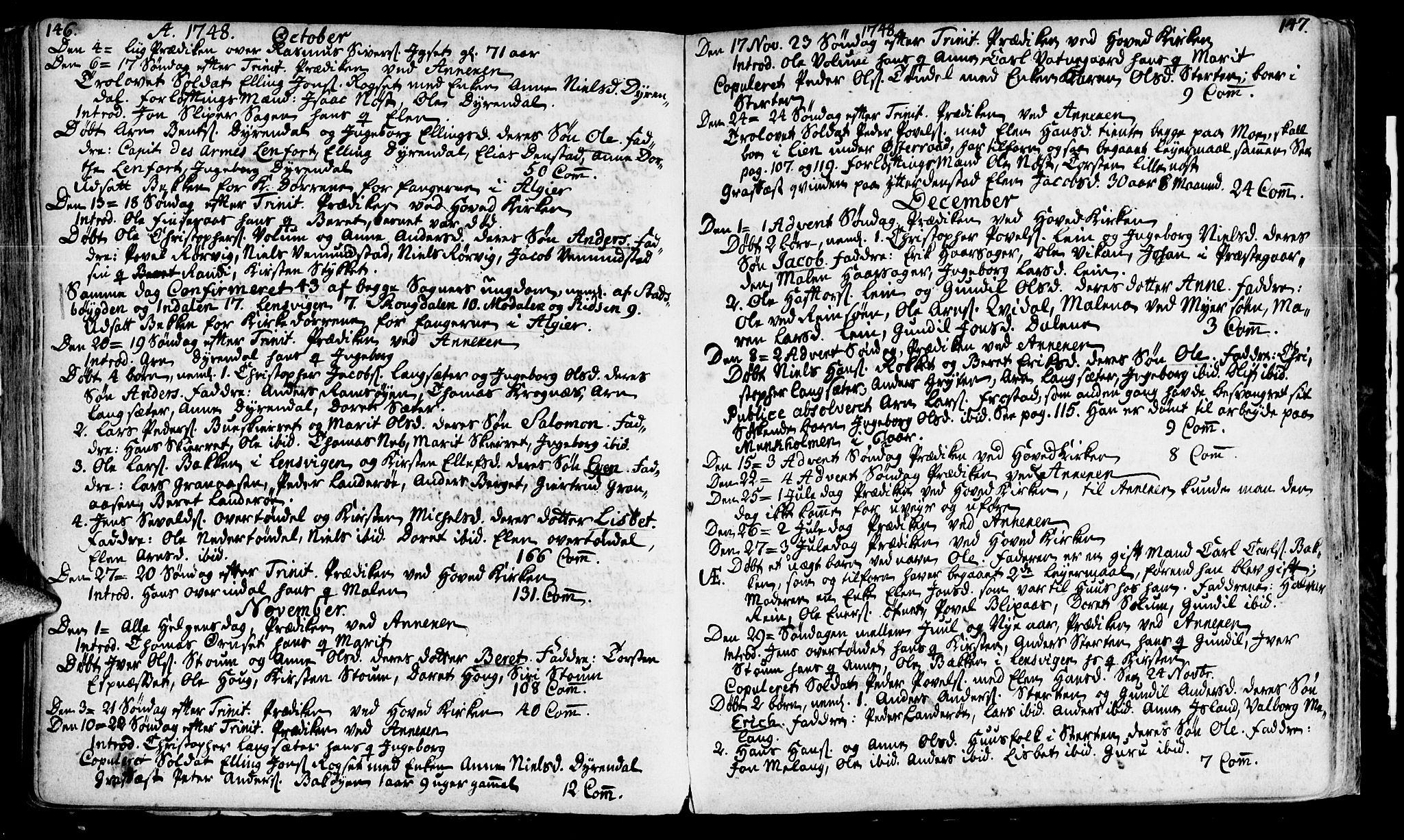 Ministerialprotokoller, klokkerbøker og fødselsregistre - Sør-Trøndelag, AV/SAT-A-1456/646/L0604: Parish register (official) no. 646A02, 1735-1750, p. 146-147