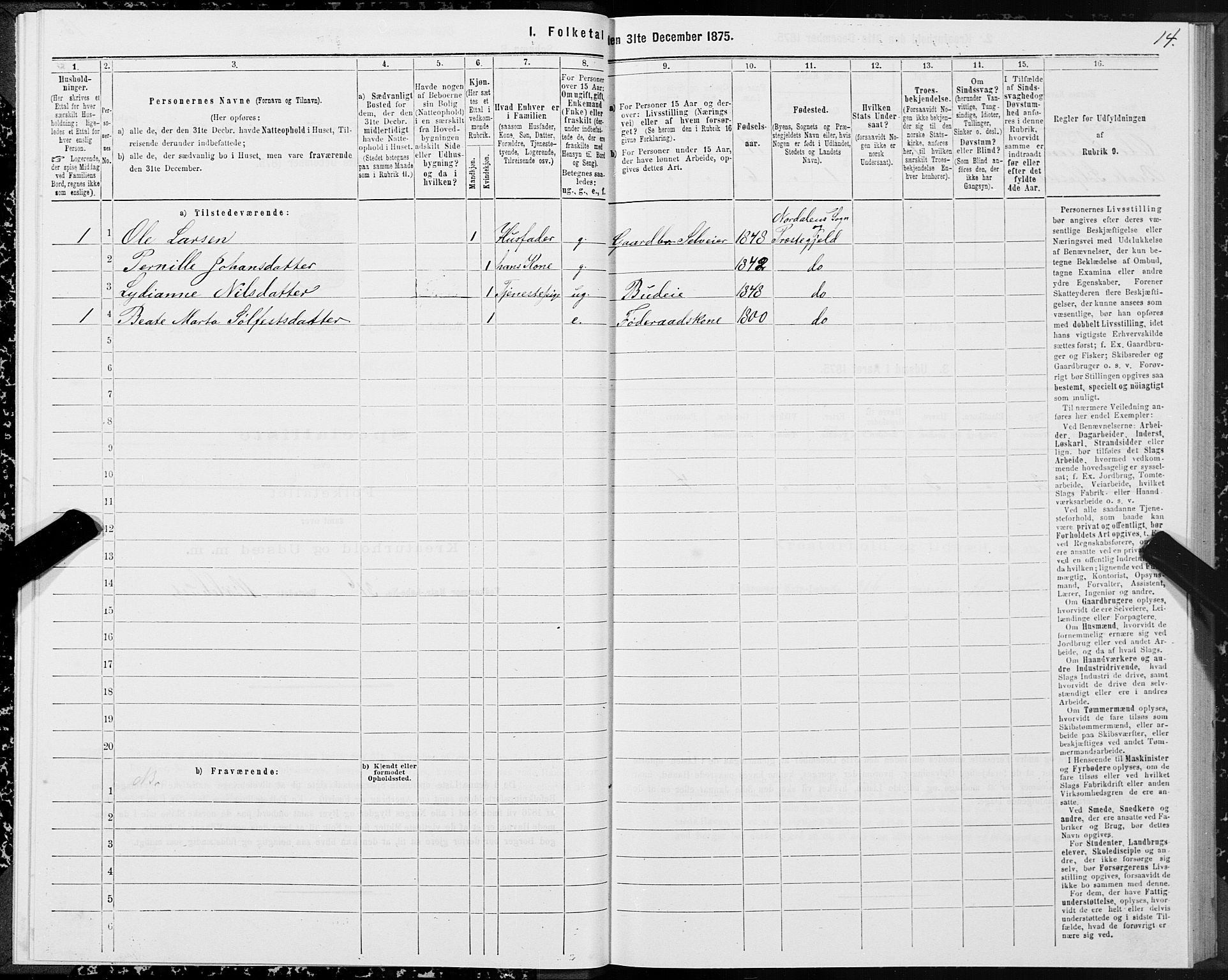 SAT, 1875 census for 1524P Norddal, 1875, p. 4014