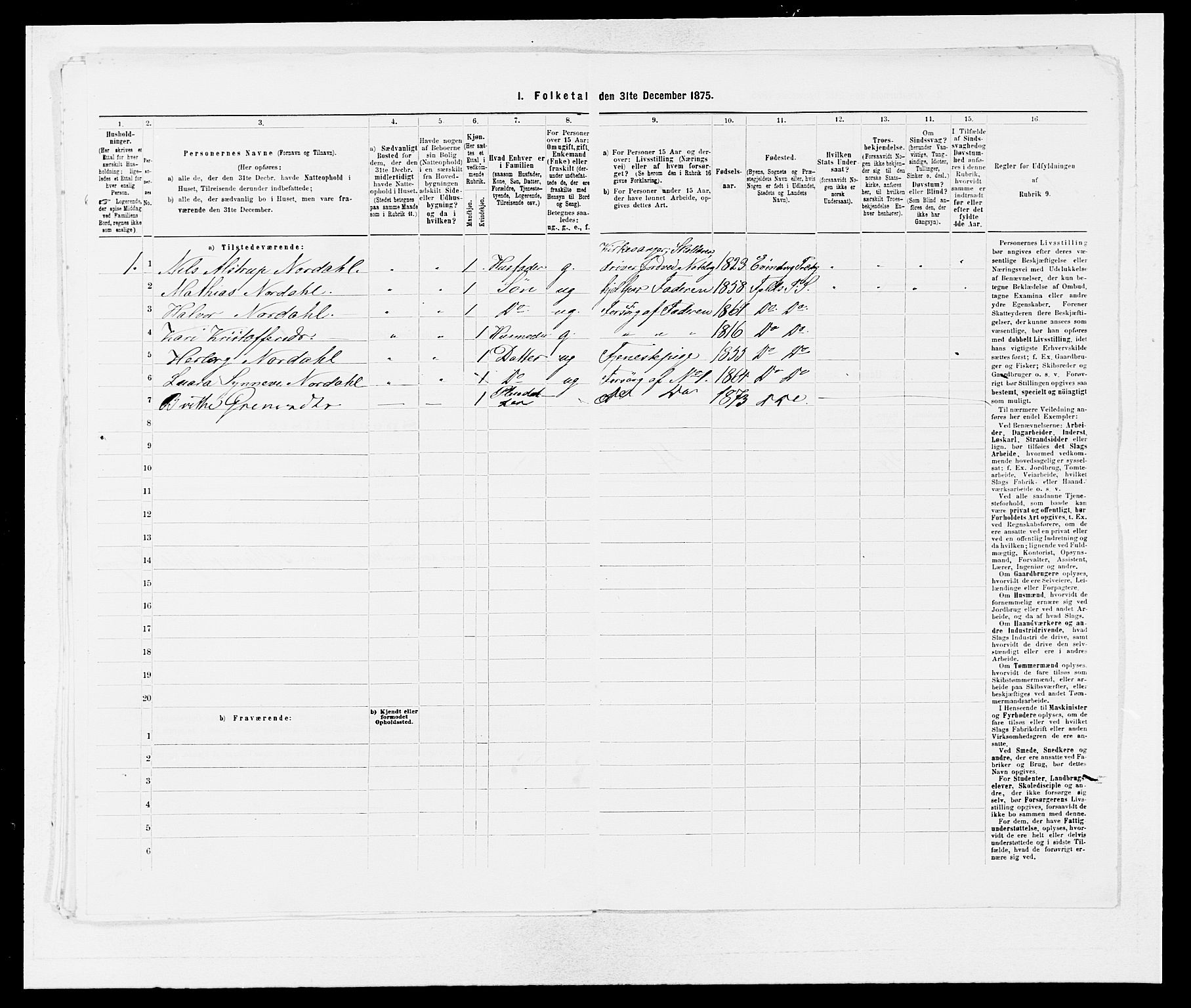 SAB, 1875 census for 1246P Fjell, 1875, p. 124