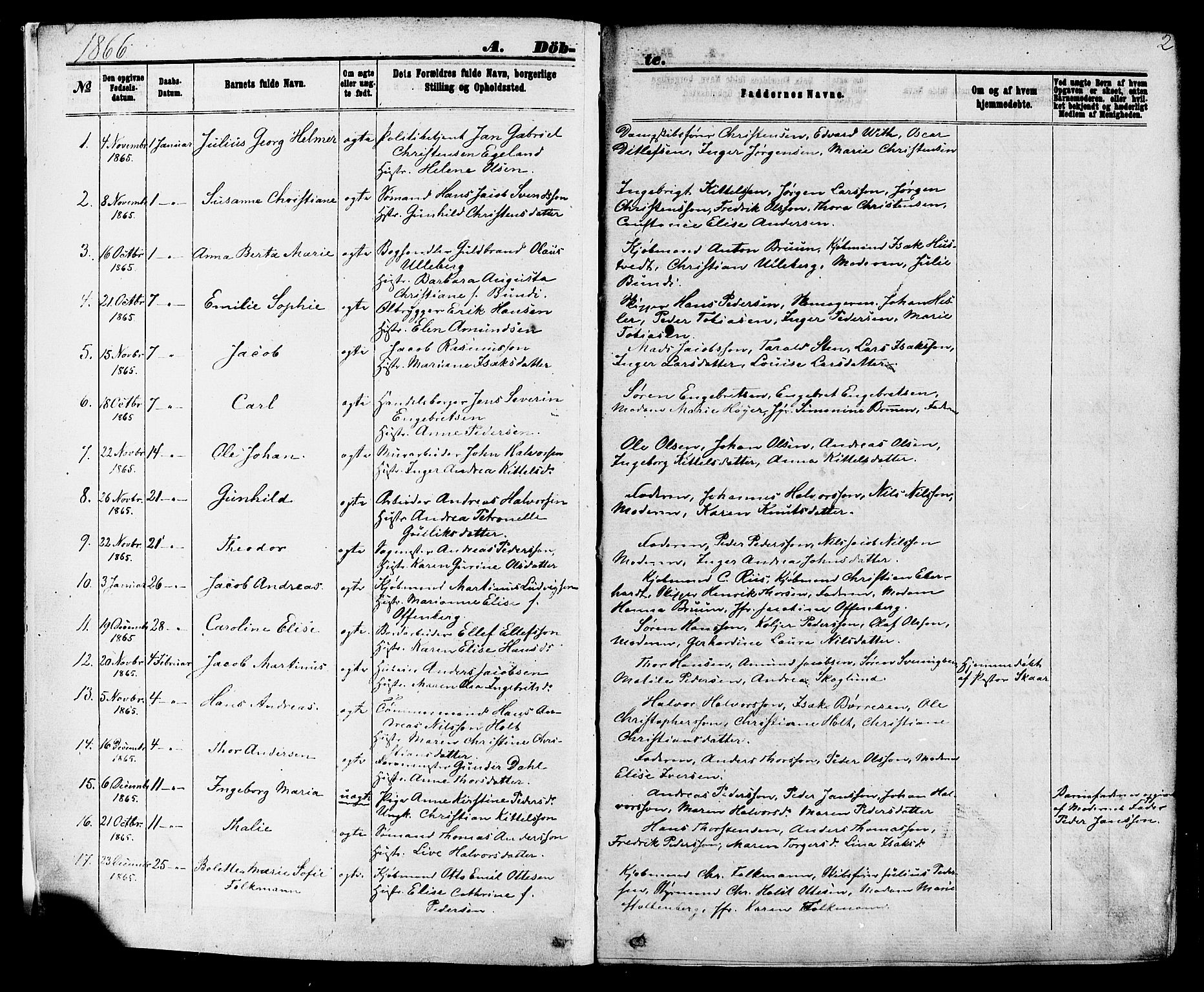 Skien kirkebøker, SAKO/A-302/F/Fa/L0008: Parish register (official) no. 8, 1866-1877, p. 2
