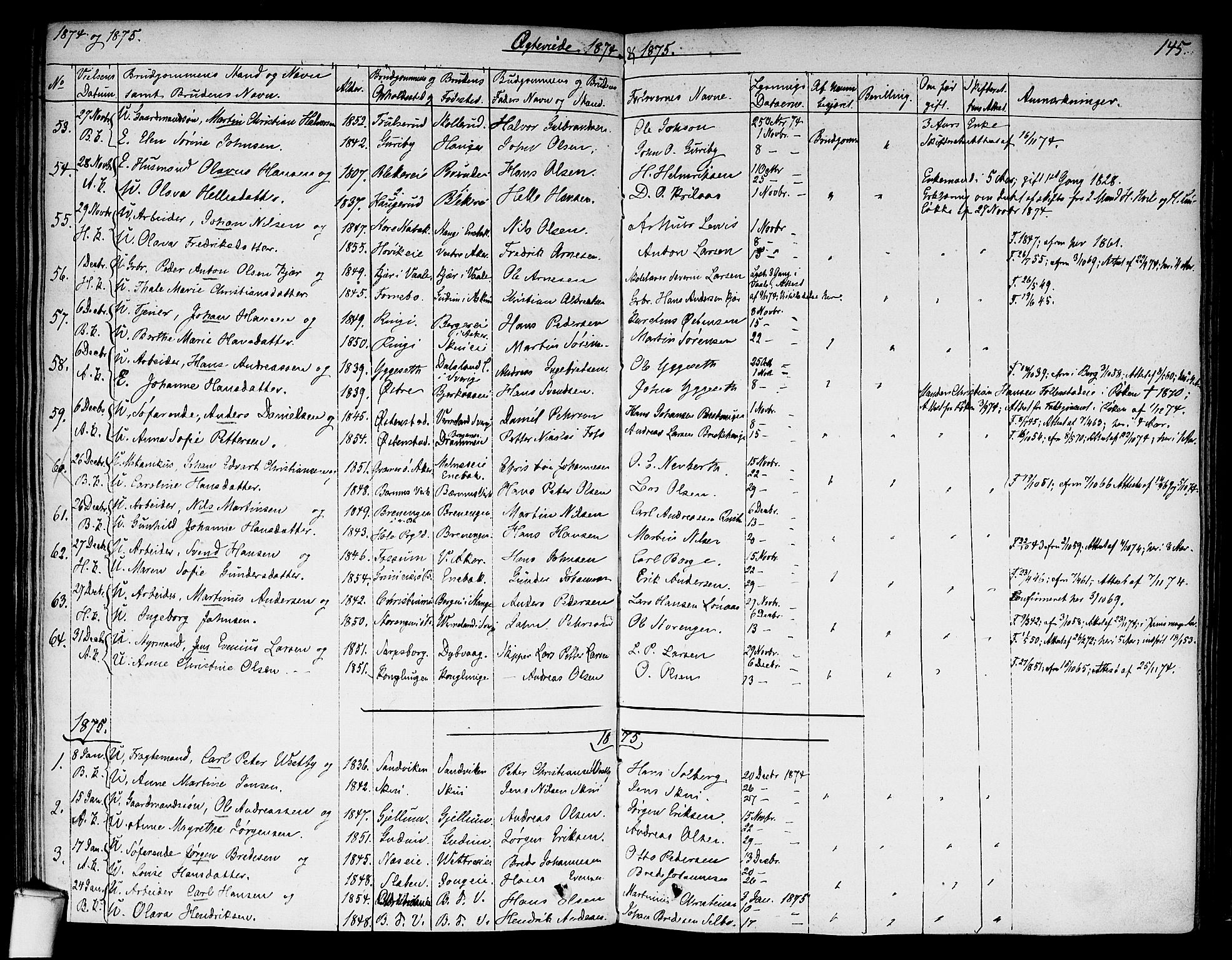 Asker prestekontor Kirkebøker, SAO/A-10256a/F/Fa/L0010: Parish register (official) no. I 10, 1825-1878, p. 145