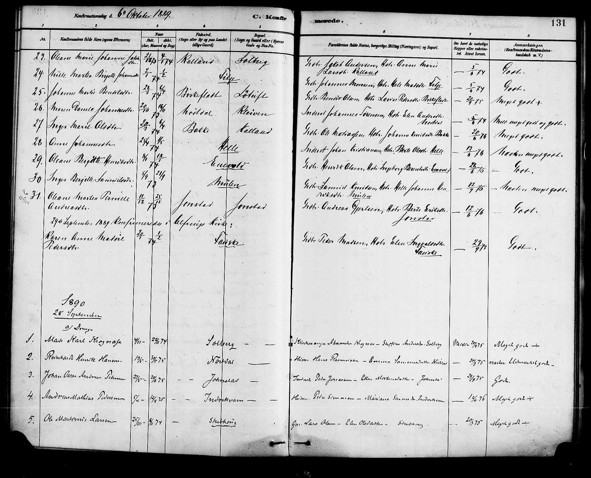 Førde sokneprestembete, SAB/A-79901/H/Haa/Haad/L0001: Parish register (official) no. D 1, 1881-1898, p. 131
