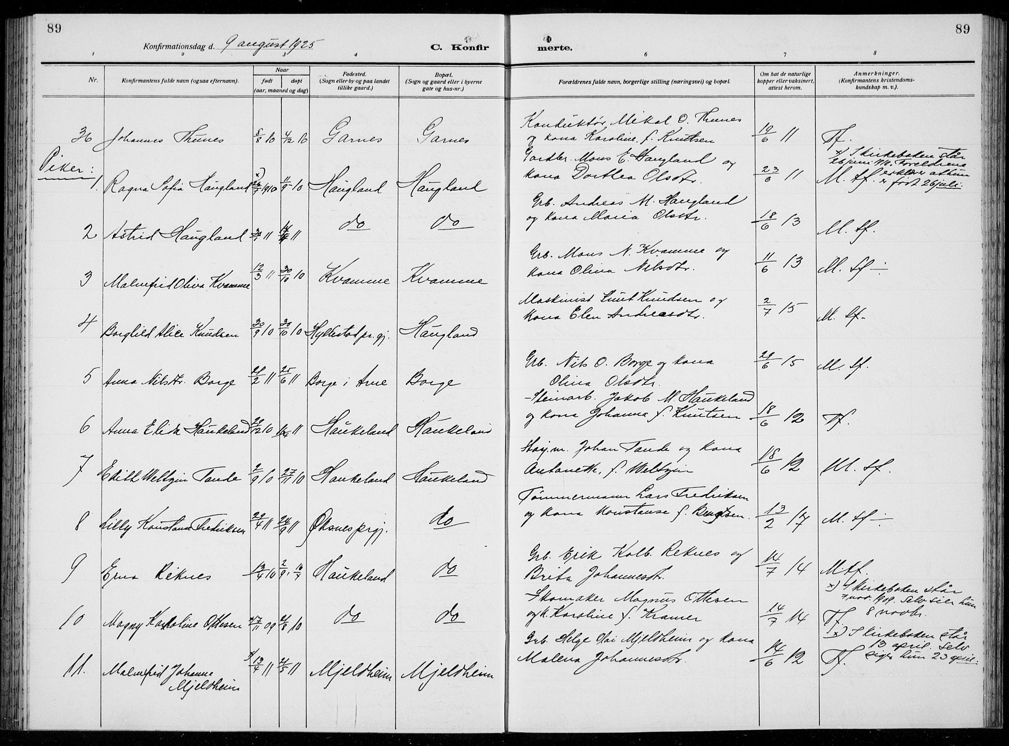 Arna Sokneprestembete, AV/SAB-A-74001/H/Ha/Hab: Parish register (copy) no. A  6, 1922-1936, p. 89