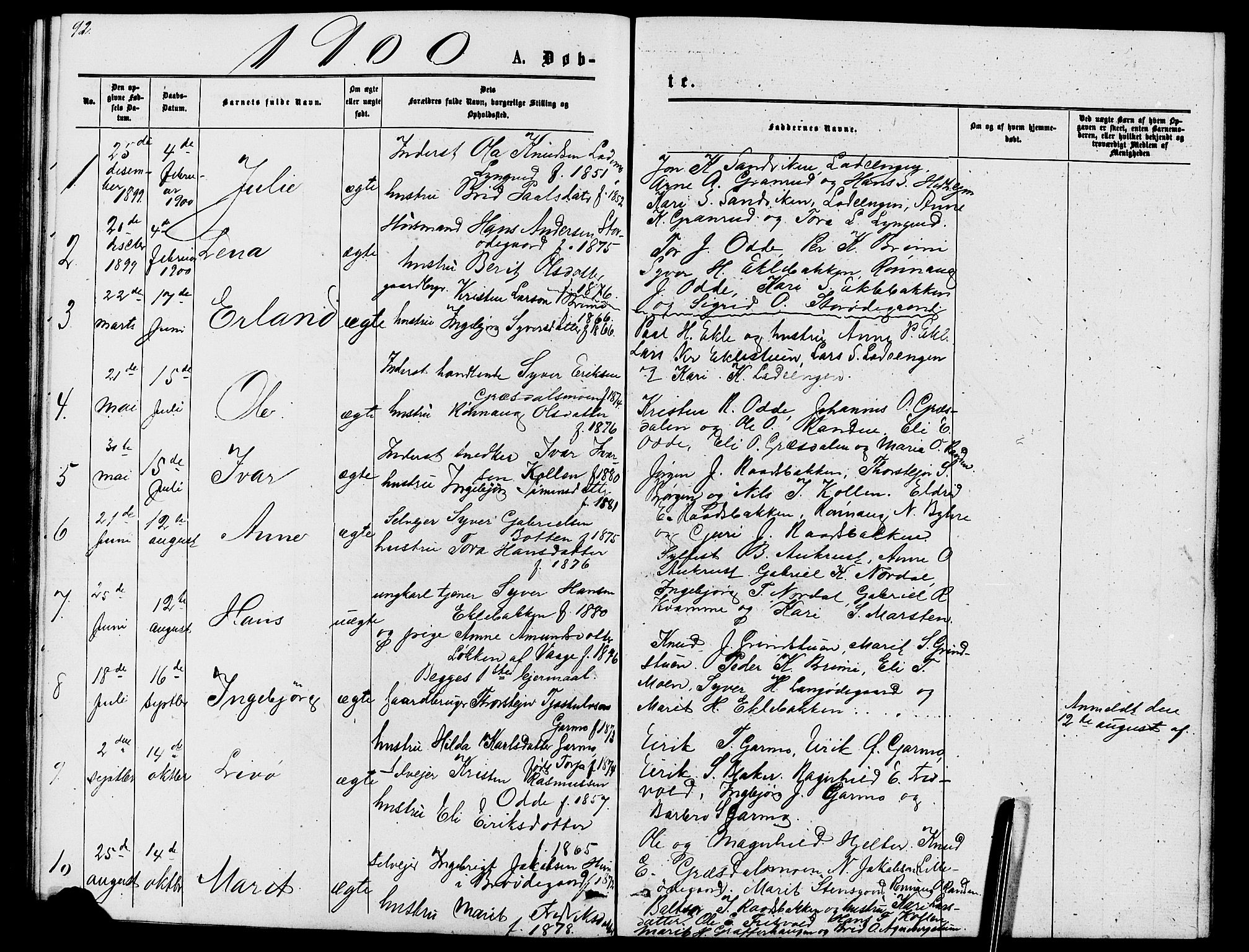 Lom prestekontor, SAH/PREST-070/L/L0005: Parish register (copy) no. 5, 1876-1901, p. 92-93