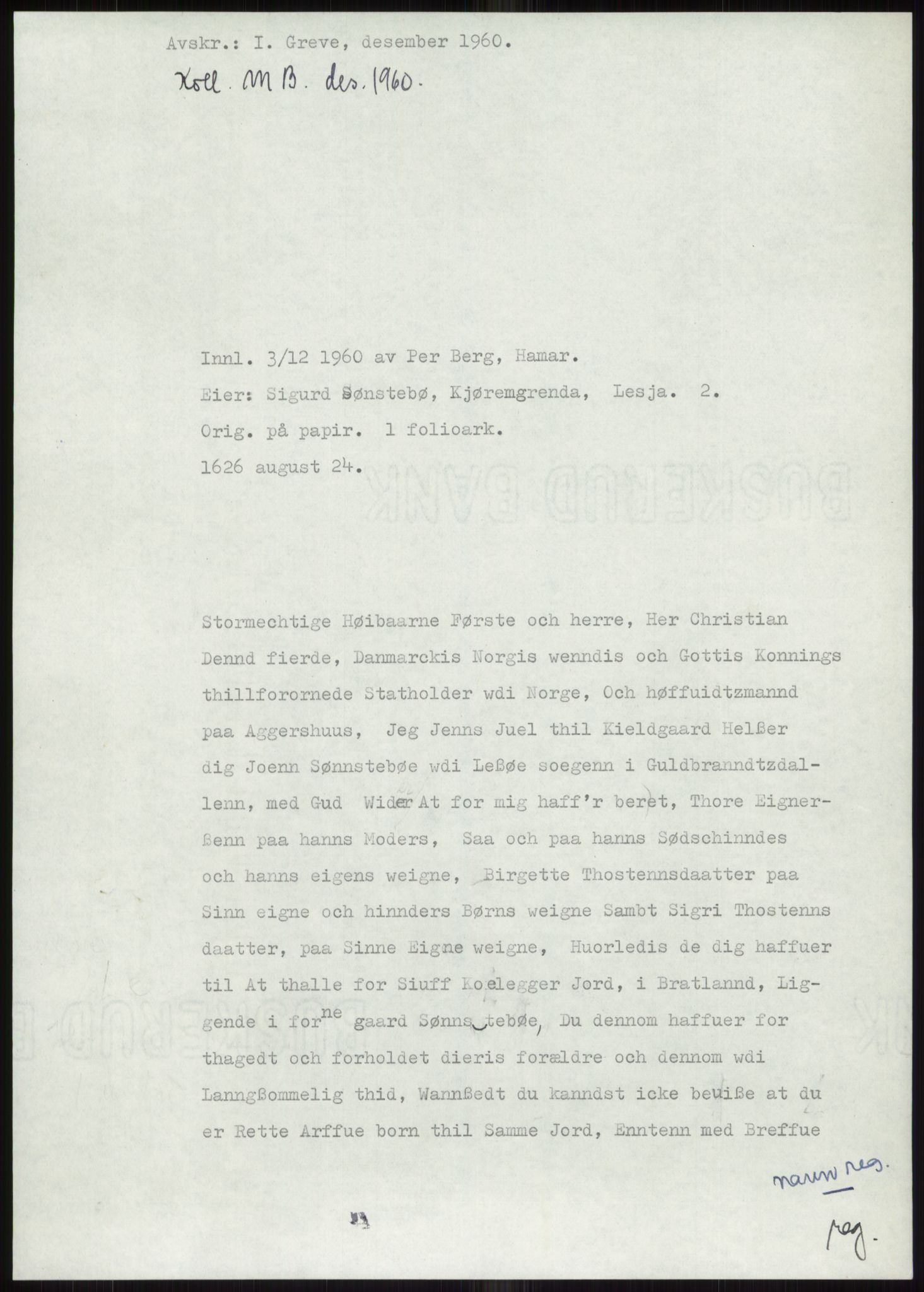 Samlinger til kildeutgivelse, Diplomavskriftsamlingen, AV/RA-EA-4053/H/Ha, p. 190