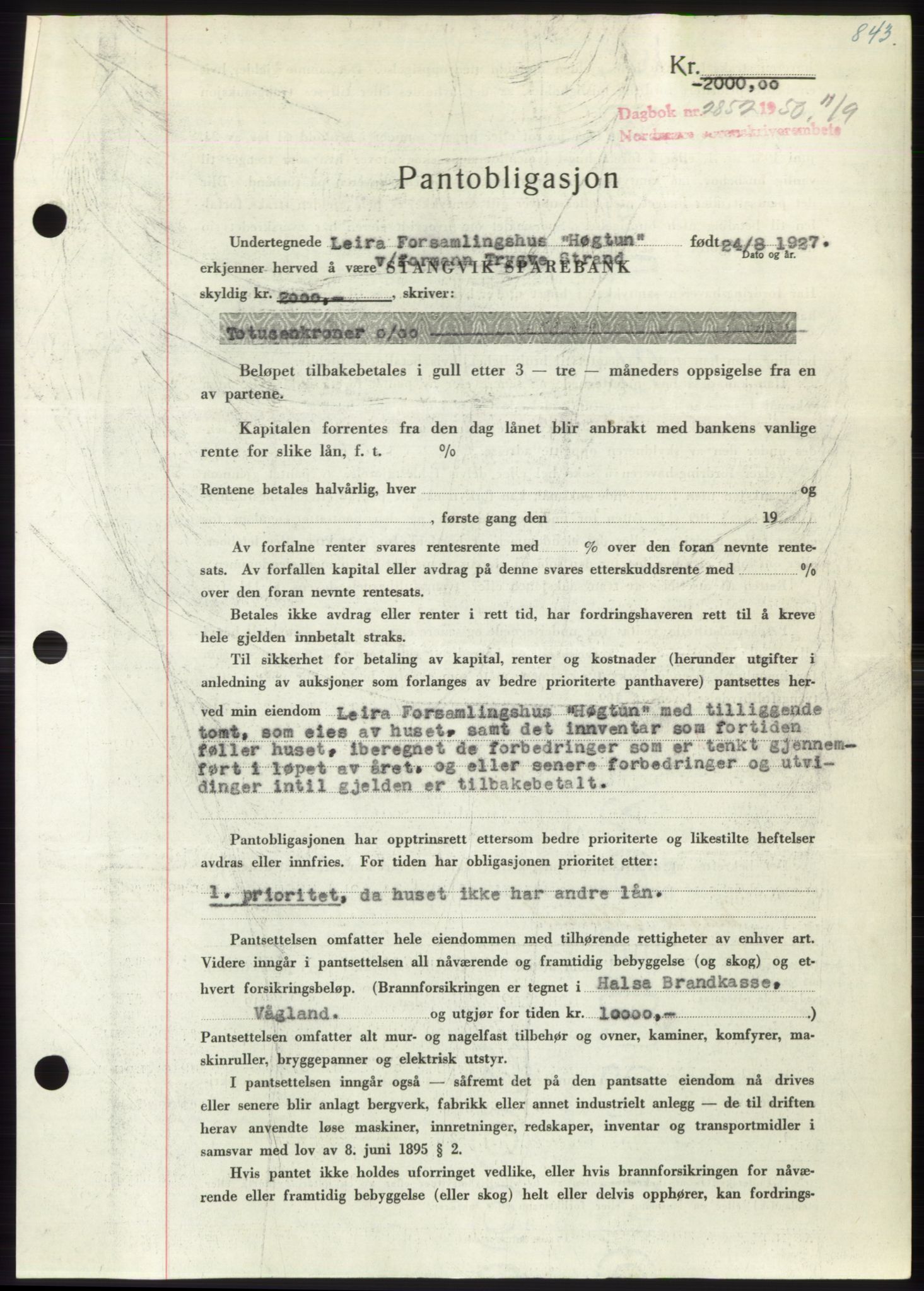 Nordmøre sorenskriveri, AV/SAT-A-4132/1/2/2Ca: Mortgage book no. B105, 1950-1950, Diary no: : 2852/1950