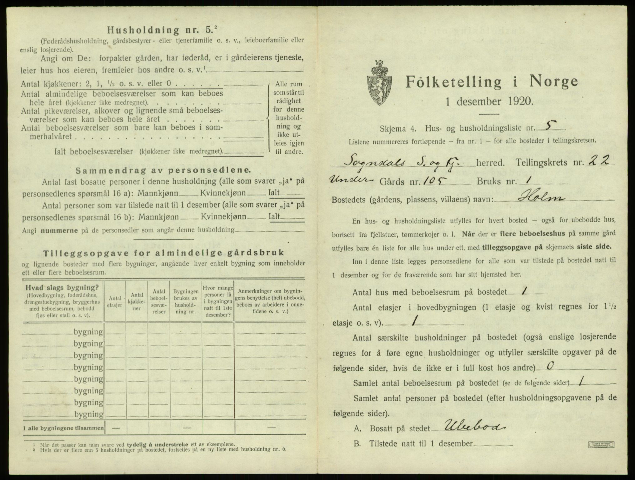 SAB, 1920 census for Sogndal, 1920, p. 1190