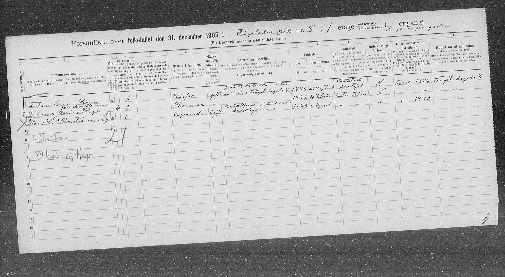 OBA, Municipal Census 1905 for Kristiania, 1905, p. 13102