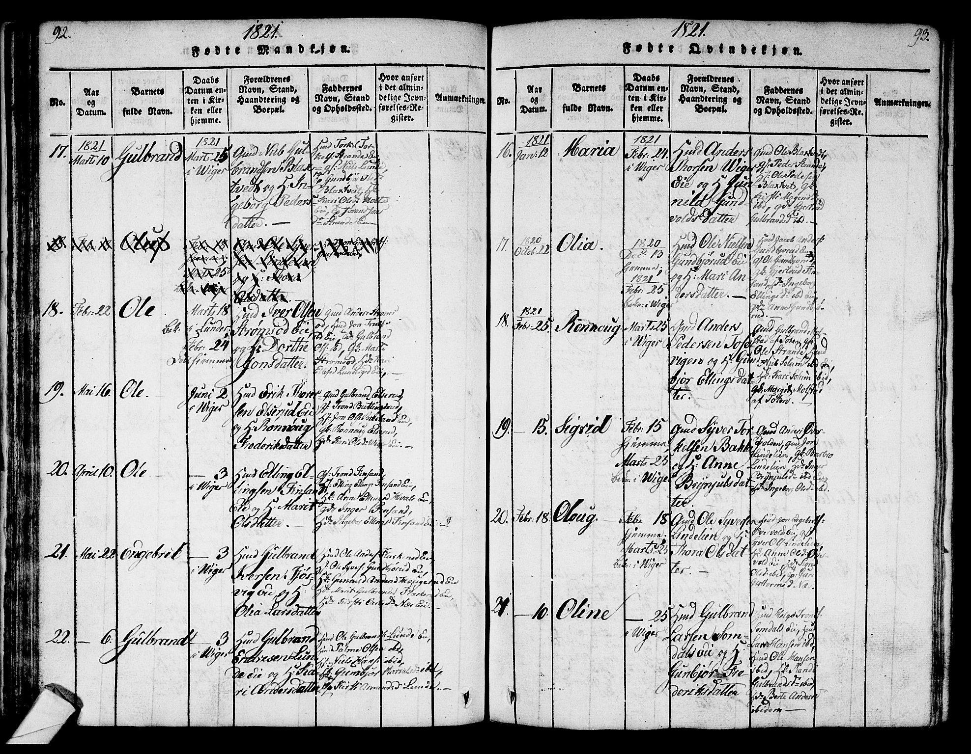 Norderhov kirkebøker, AV/SAKO-A-237/G/Ga/L0003: Parish register (copy) no. I 3 /2, 1814-1876, p. 92-93