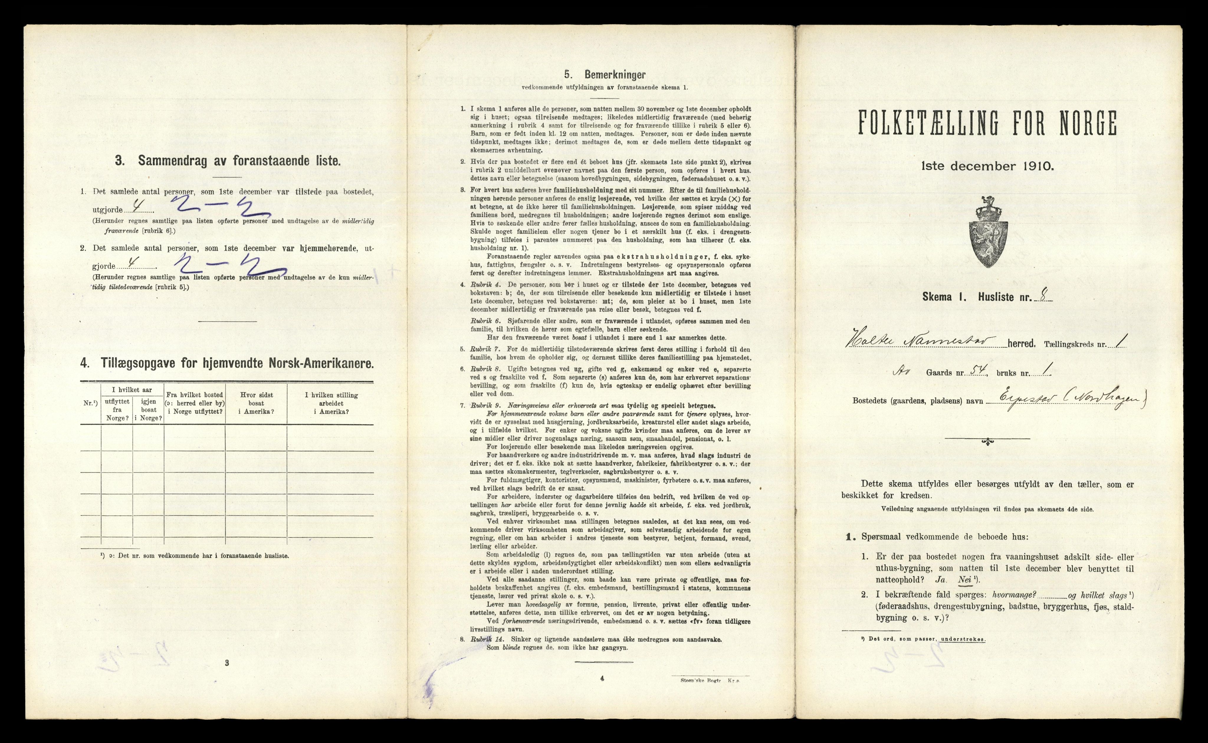 RA, 1910 census for Nannestad, 1910, p. 63