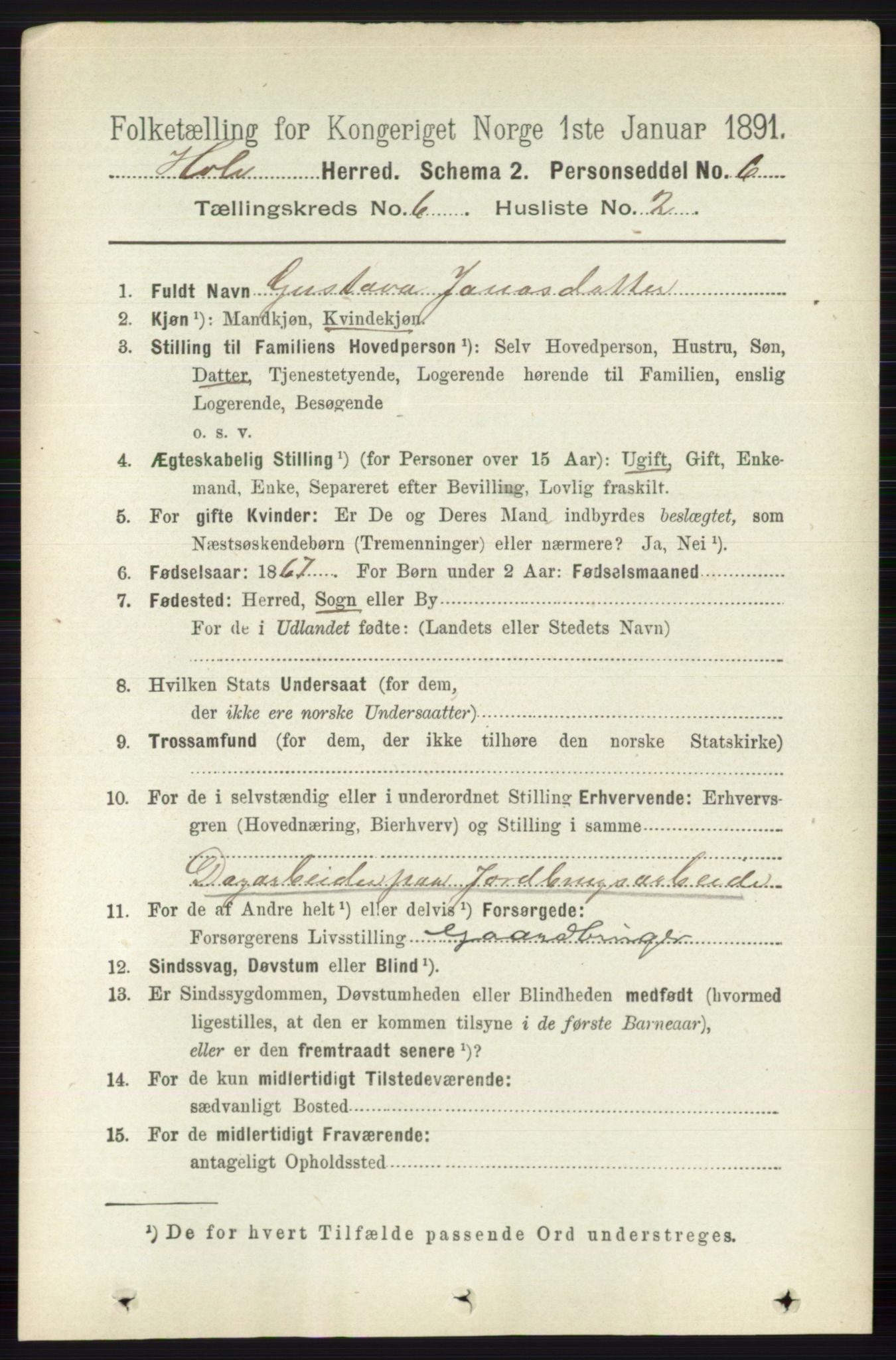 RA, 1891 census for 0612 Hole, 1891, p. 3116